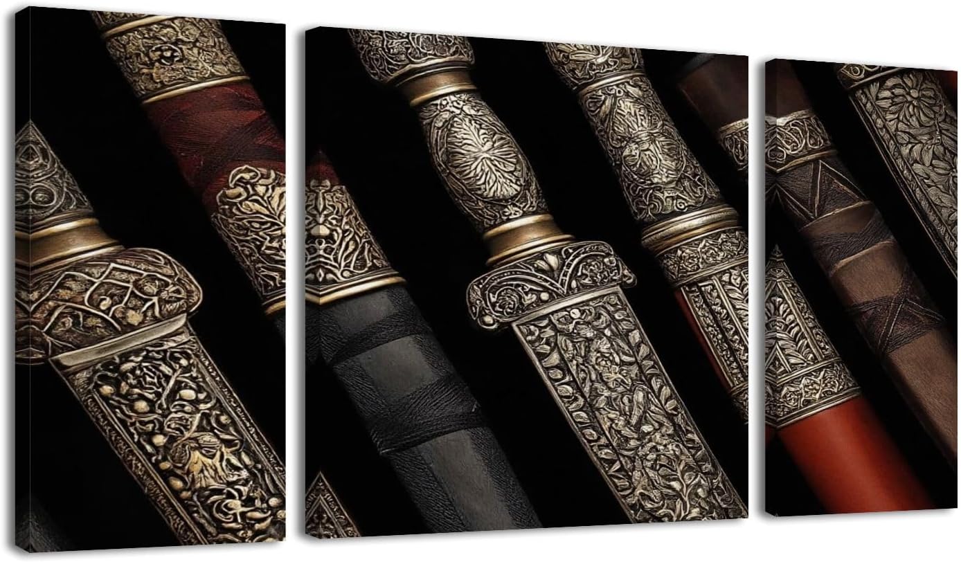 3 Panel Large Wall Art Prints Paintings traditional daggers sanaa yemen Canvas Wall Art Living Room office Modern Home Wall Decor Framed Artwork Ready to Hang
