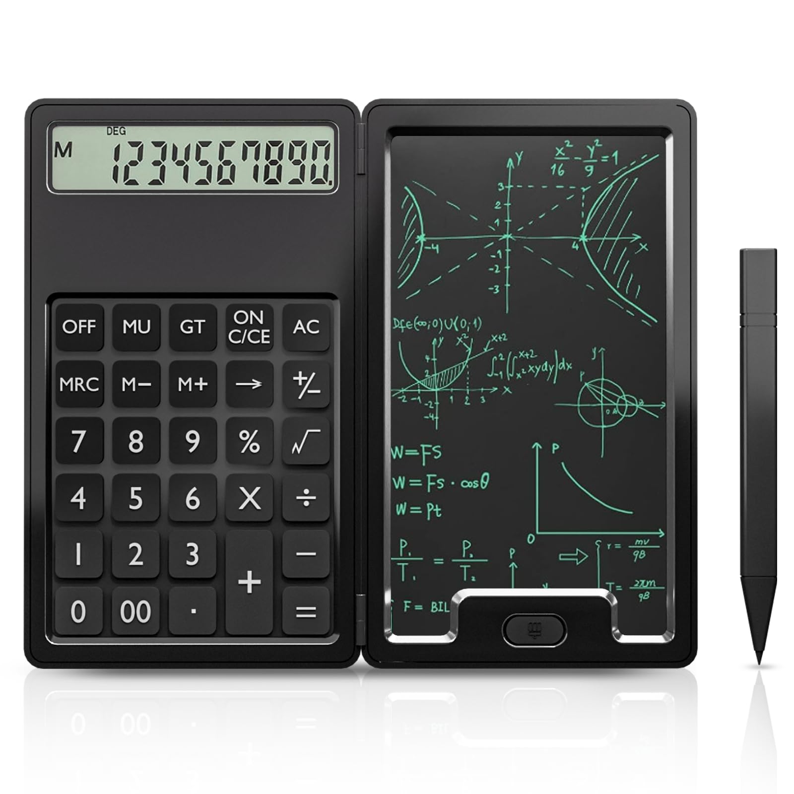 Calcolatrice Con Lavagna LCD - 12 Cifre, Doppia Alimentazione, Portatile, Bianco - Foto 6