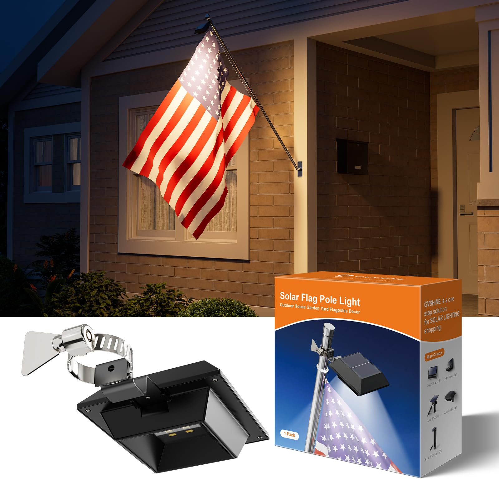 Solar Powered Flag Pole Light Outdoor Waterproof 12 LED Top Mounted Flagpole Lights for Outside House, Garden, Yard, Porch, Driveway, Camper, Dusk to