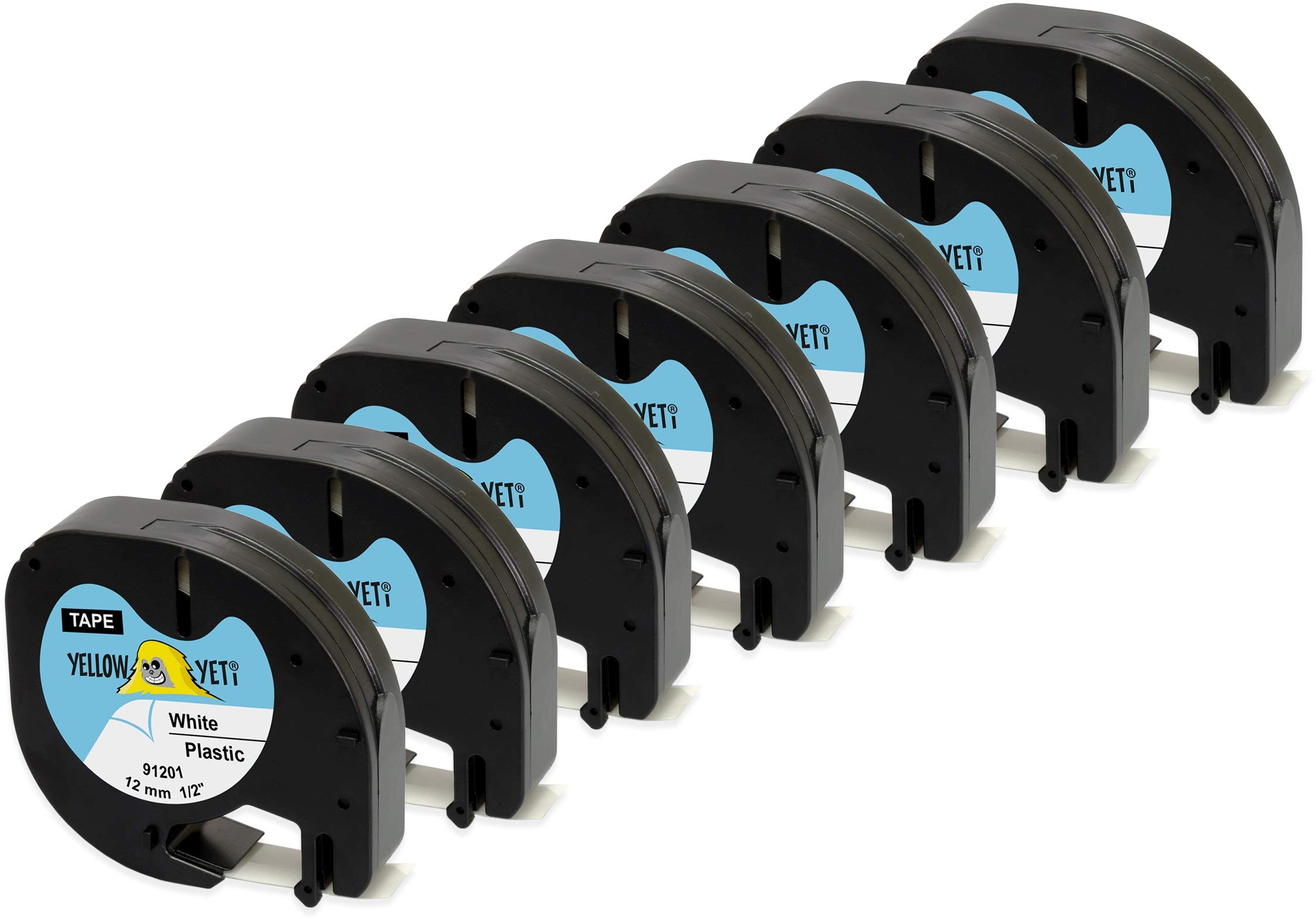 Yellow Yeti 7 Plastic Label Tapes 91201 91221 S0721610 S0721660 Black on White 12mm x 4m Compatible with LetraTag LT-100H LT-100T LT-110T QX50 XR XM 2000 Plus Label Makers