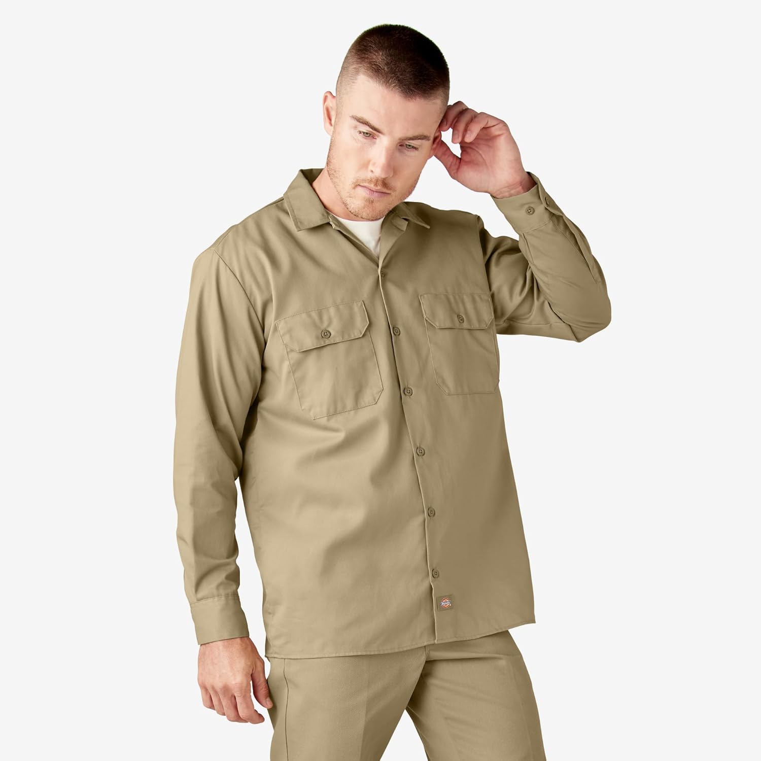 Dickies Long Sleeve Work Shirt, Khaki, M - Image 6