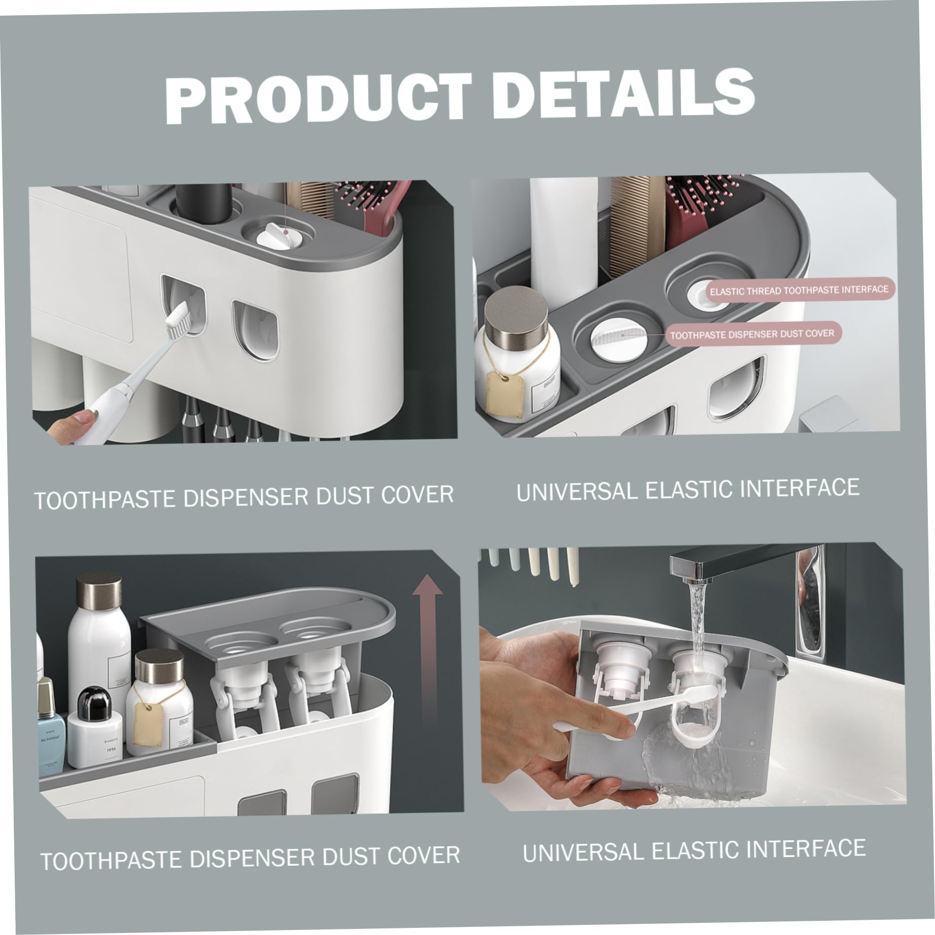 Soporte de pared para cepillo de dientes, dispensador automático de pasta de dientes con 2 tazas magnéticas, 6 ranuras para cepillo, bandeja de almacenamiento y cajón, perfecto para la nización del