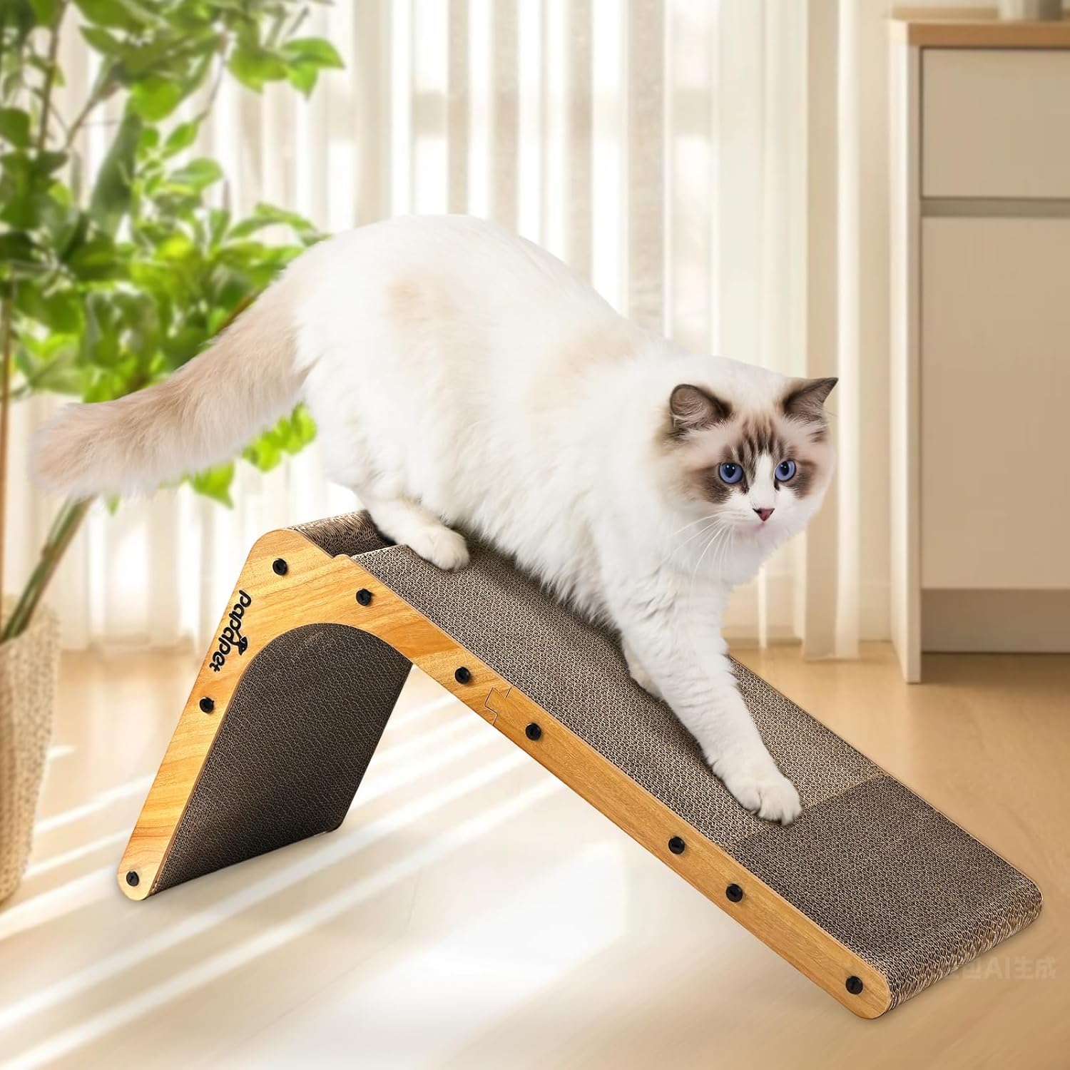 PaPaPet Cat Scratcher, 26.8 Inch L Shape Cat Scratchers for Indoor Cats, Protecting Furniture Cat Scratch Pad, Cardboard Cat Scratching with Ball Toy