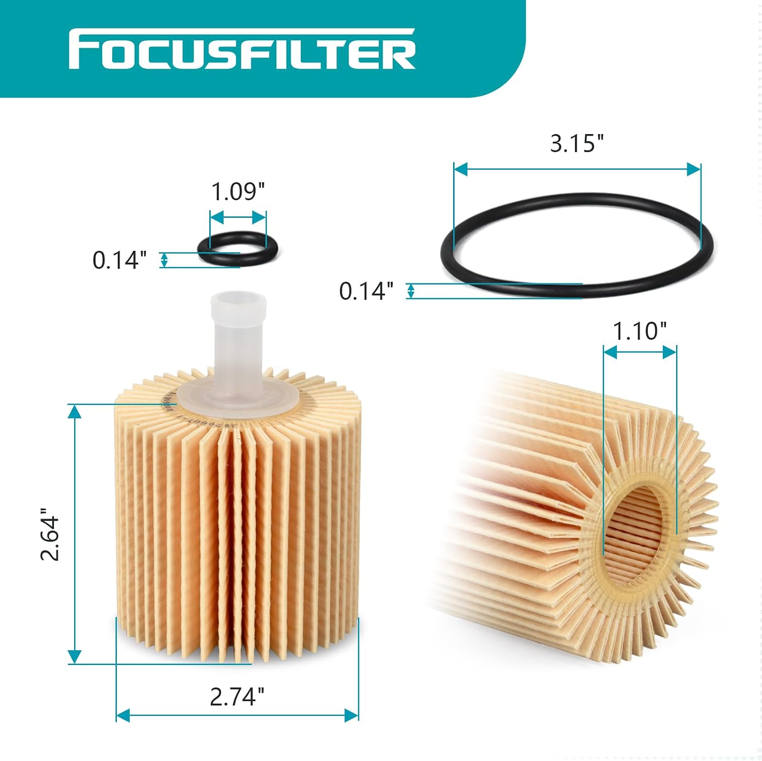 FOCUSFILTER 04152-YZZA1 OEM Grade Oil Filter, for Toyota Camry 2007-2017, Avalon 2005-2022, Highlander 2008-2019, Tacoma 2016-2023, Toyota RAV4 / Sienna, Replaces 04152-31090, 04152-31050 (Pack of 6)