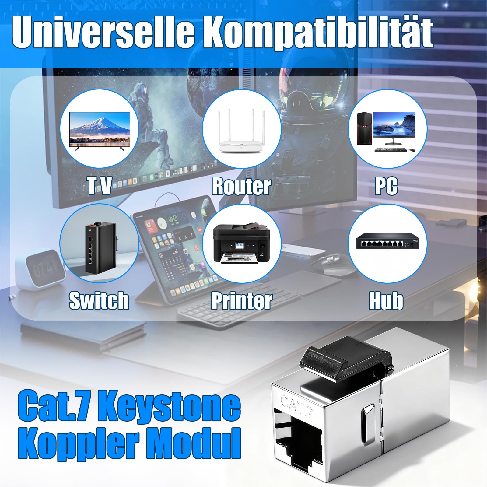 Joycabin 4 sztuki 10 Gbps CAT 7 Keystone moduł RJ45 ekranowany sprzęgło gniazdo łącznik do RJ45 kabel krosowy 10 Gbps LAN DSL Ethernet i może być używany jako Keystone