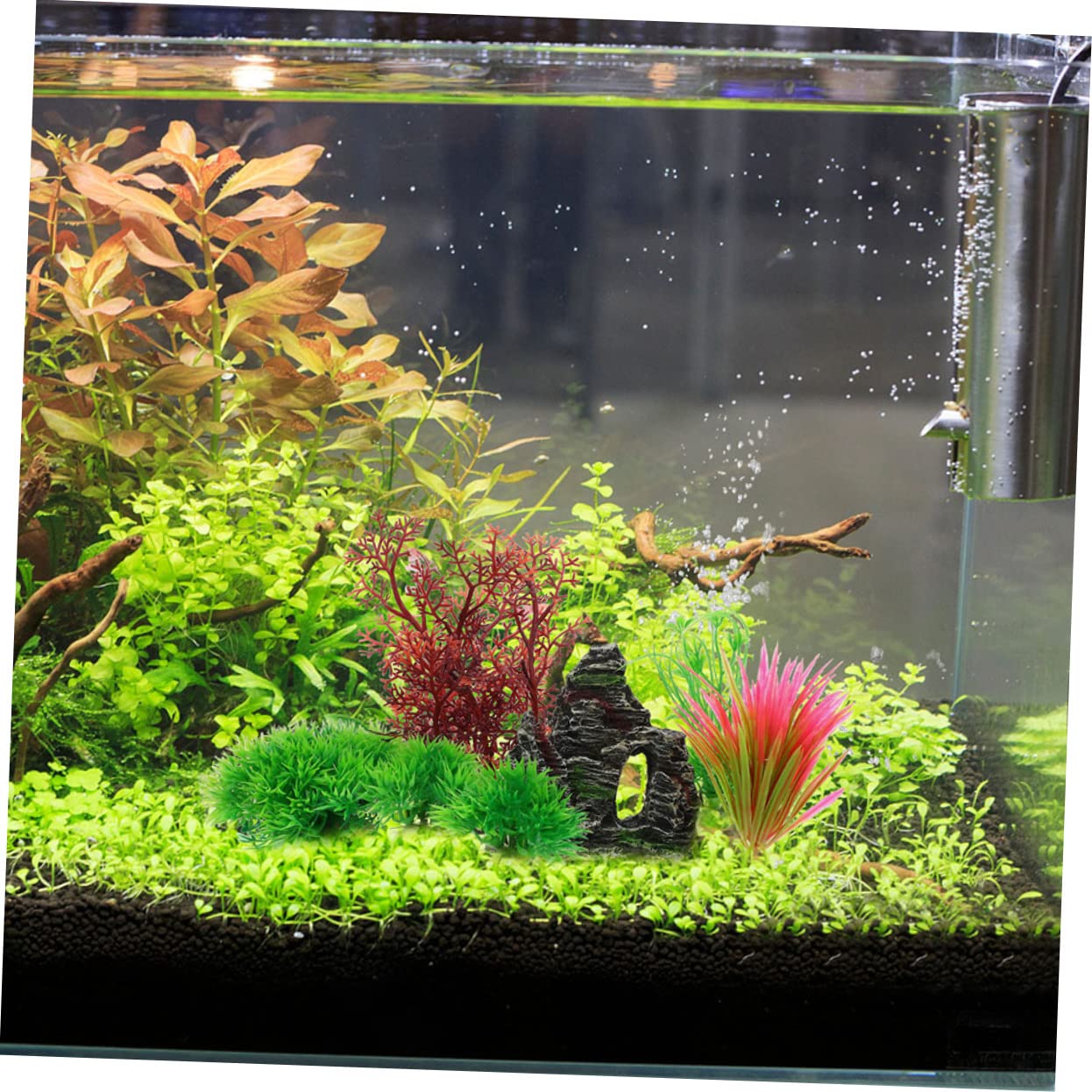 Sosoport 5 Juegos De Plantas De Agua Artificiales Decoración Cuenco De Red Accesorios para Peces Calentador Tanque Ollas Acuario Alimentador Automático Soporte para Estanque