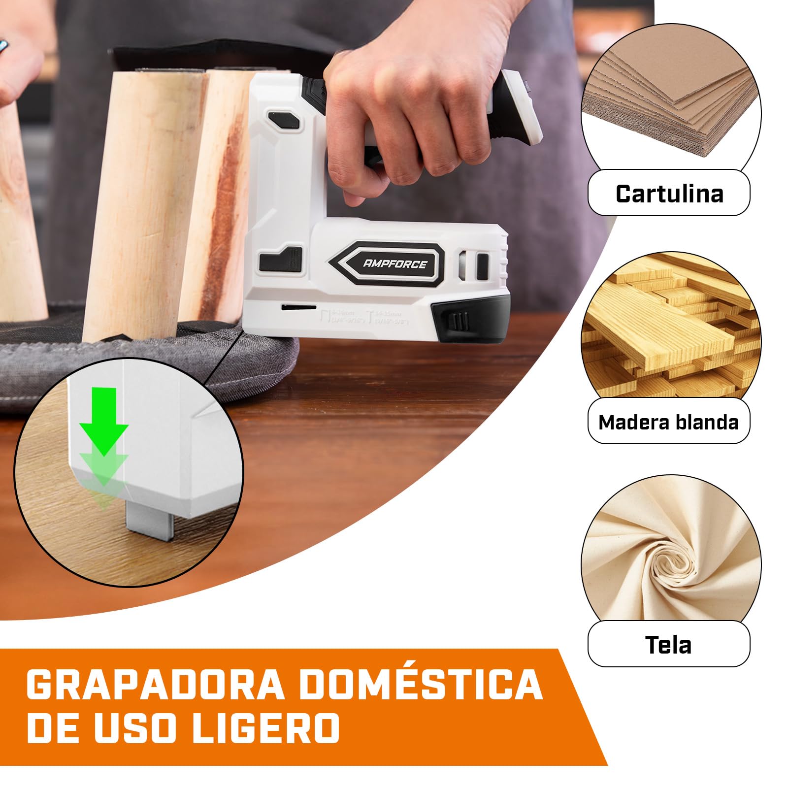 Pistola de Grapas Eléctrica 2 en 1 Inalámbrica 4V con Batería Litio, USB-C, Incluye Grapas y Clavos para Tapicería, Reparación de Muebles, Alfombras y Bricolaje