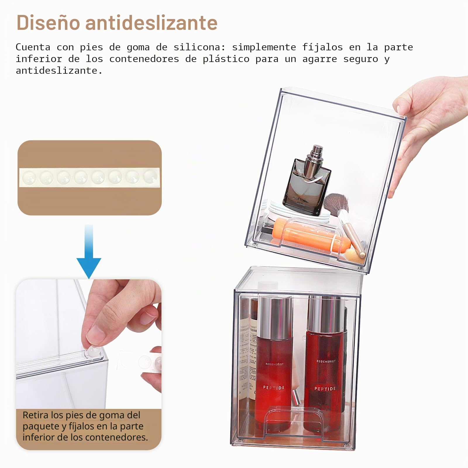 Organizador de maquillaje apilable acrílico transparente con cajones