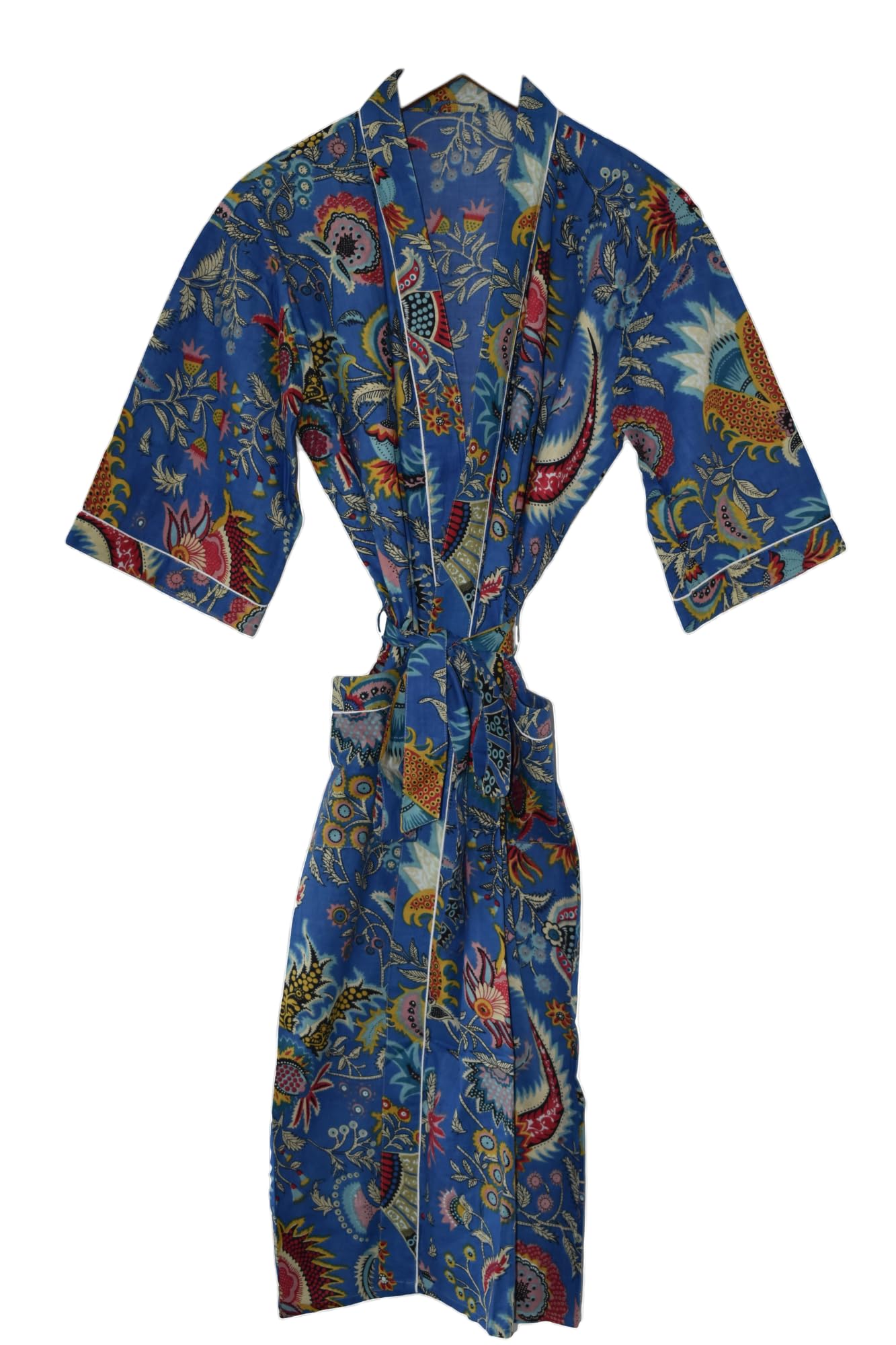 Rajbhoomi Peignoirs de chambre 100 % coton pour femmes et hommes, 100 % coton indien, peignoirs kimono d'été légers, cultivés biologiquement, fabriqués de manière éthique. Convient aux tailles 38 à 46