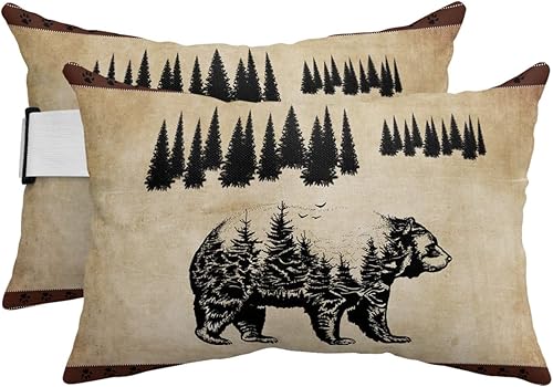 Miniatura 2 de Bear Silhouette - Almohadas para descansar en la cabeza para exteriores, 2 unidades, diseño de árbol de oso, estilo vintage, impermeable, para