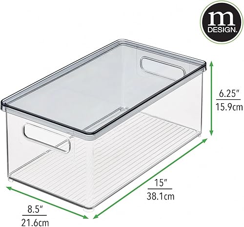 Miniatura 2 de mDesign Caja de almacenamiento de plástico con tapa asas integradas organización para frutas aperitivos o alimentos en despensa de cocina armario o