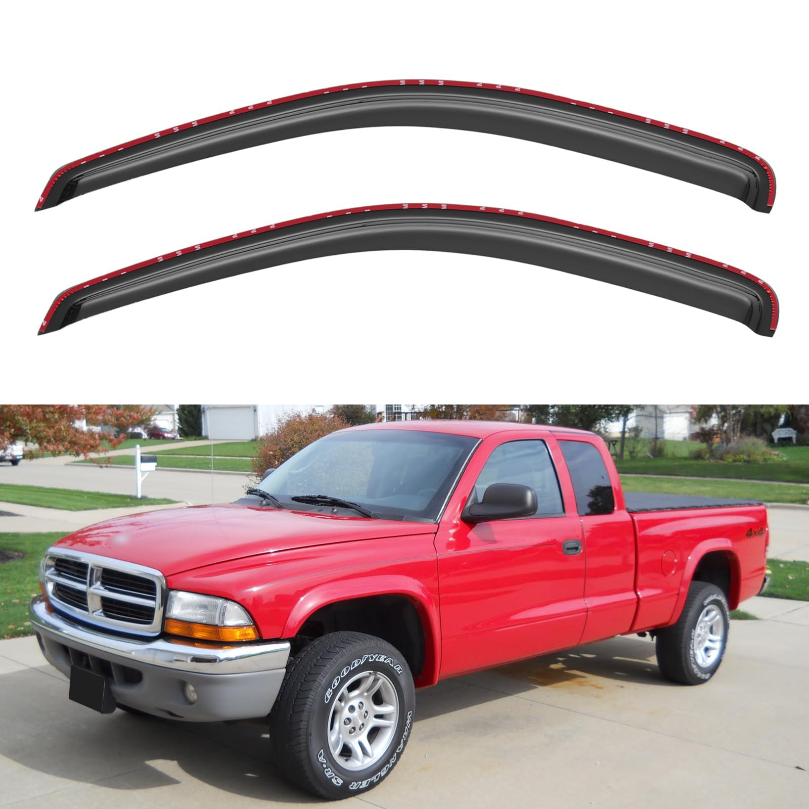 in-Channel Window Visors Rain Guards for 1997-2004 Dodge Dakota Regular Cab | Window Vent Wind Deflectors Visors Shades Protectors for 97-04 Dodge Dakota Standard / Regular / Club / Extended Cab, 2PCS