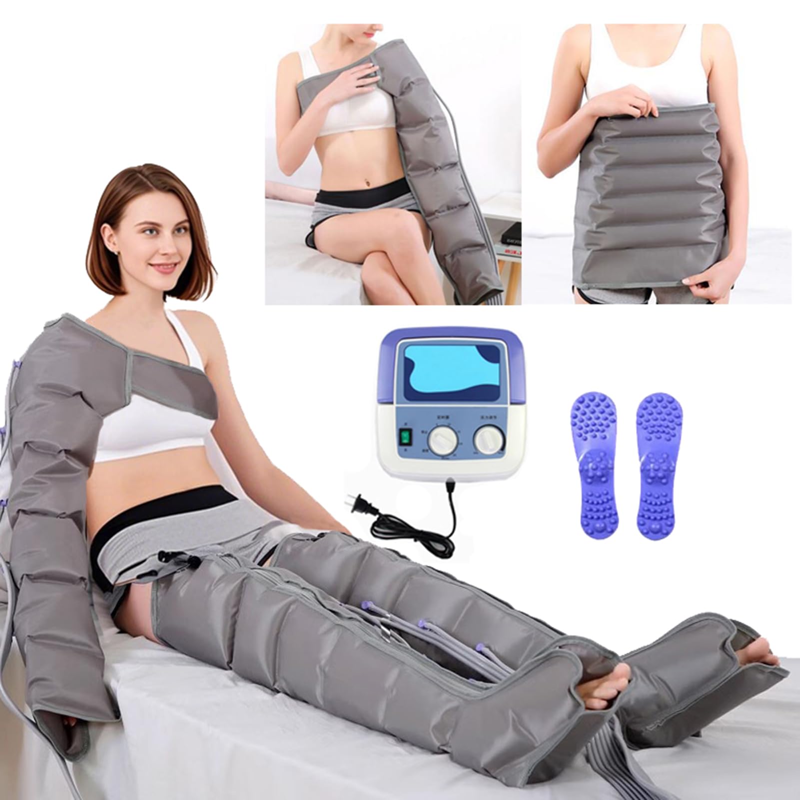 Massaggiatore per gambe con drenaggio linfatico, massaggiatore a compressione d'aria per gambe, braccia e vita, stivali per pressoterapia per dolore e circolazione