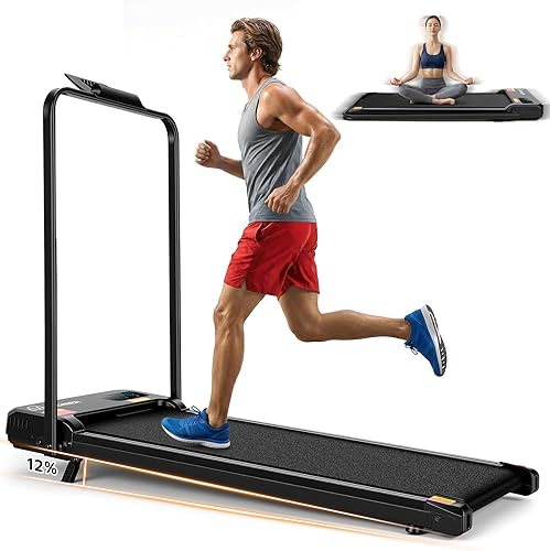 ANCHEER Cinta de correr con asas y 12% de inclinación - 2s plegable/Capacidad máxima de 320 lb Almohadilla para caminar - Cintas de correr plegables