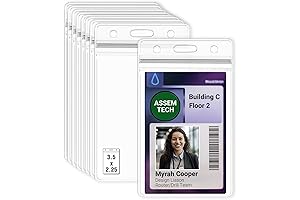 Resealable Vertical ID Badge Holder (Pack of 12) - Clear, Waterproof Name...