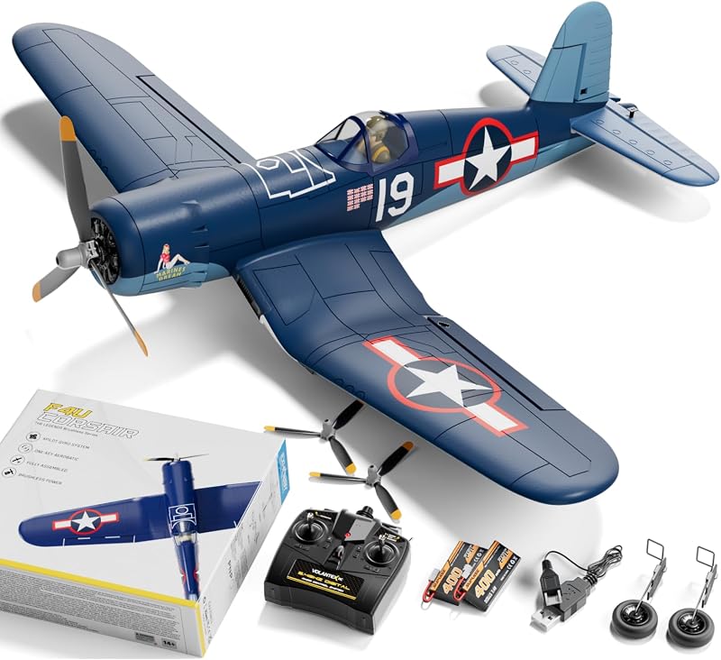 LEAMBE Avión RC de 4 canales sin escobillas F4U Corsair 500 mm Control remoto Avión de combate RTF con giroscopio de 6 ejes, 3 modos y acrobacias aéreas para principiantes y adultos