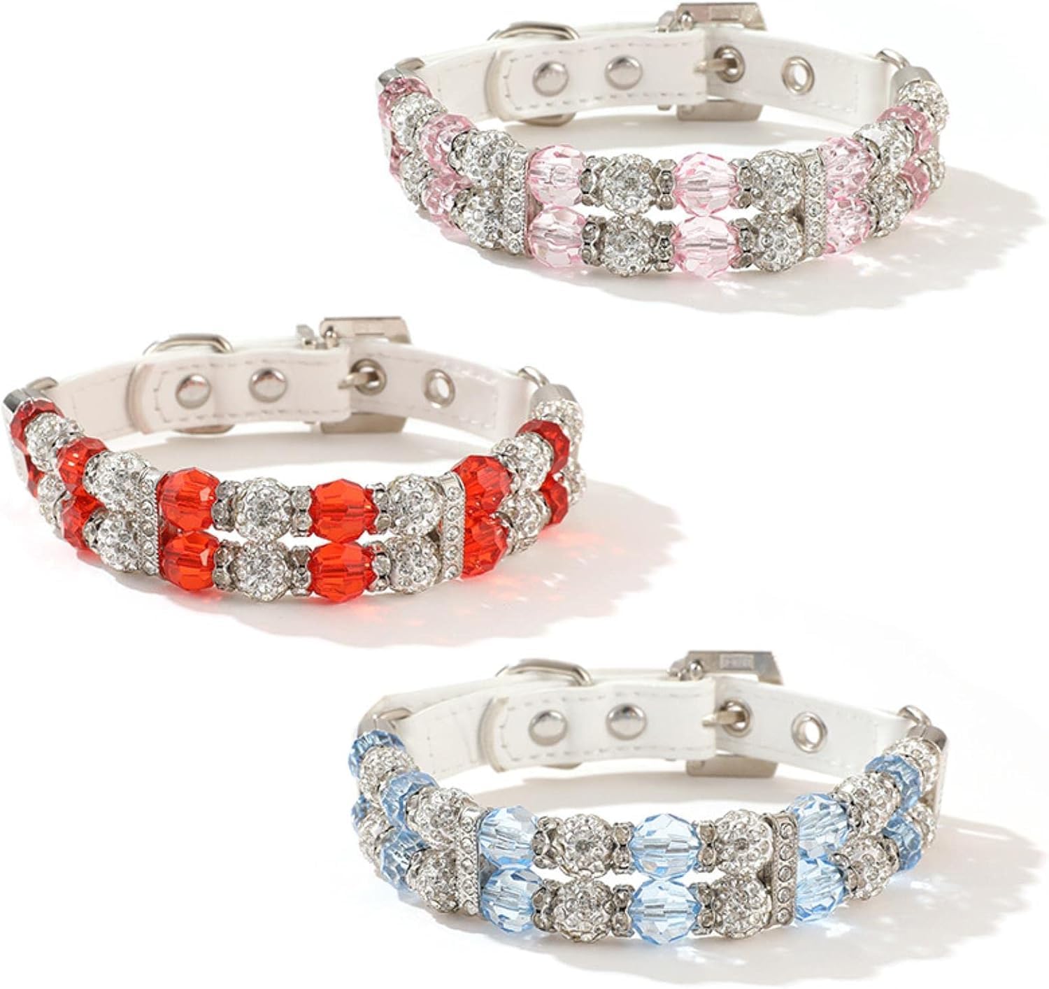 Collar de perro con diamantes de imitación, collar de cuero para gatos pequeños, medianos y grandes (rosa, M)