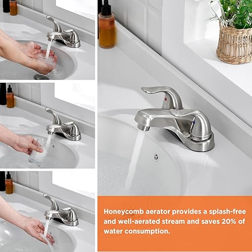 Miniatura 6 de Grifos de Lavabo de Baño de 23 Agujeros, Níquel Cepillado con Manijas Dobles de 4 Pulgadas con Revestimiento de Plástico sobre Grifo de Baño con