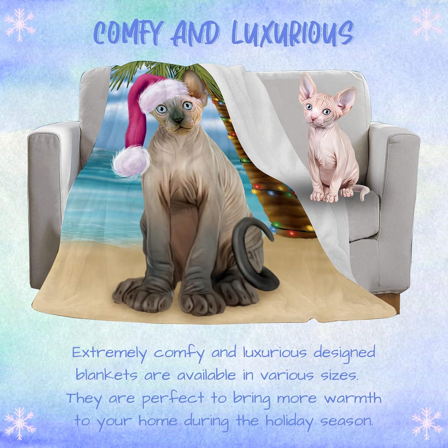 Doggie of the Day Sphynx Cat Blanket - Christmas Summertime Beach - Super Soft & Warm Pet Theme for Sofa or Bed, Warm Fleece, Sherpa or Woven Material, BLNKT163786 (30x40 Fleece)