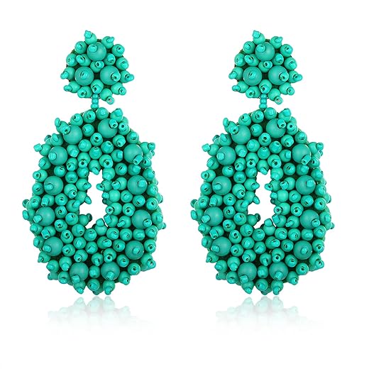 Statement Drop Earrings - Bohemian Beaded Teardrop Dangle Earrings Gift for Women