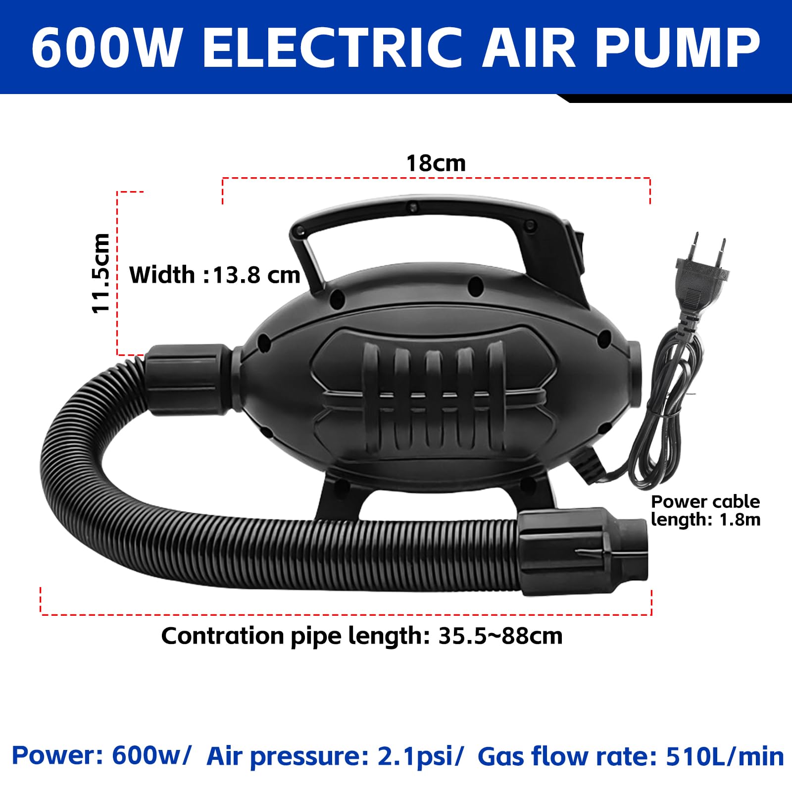 Elektryczna pompa powietrza, 600 W elektryczna dmuchawa z 5 dyszami, elektryczna pompka do nadmuchiwania, pompka do materaca do nadmuchiwanego basenu, domu, samochodu, nadmuchiwanego