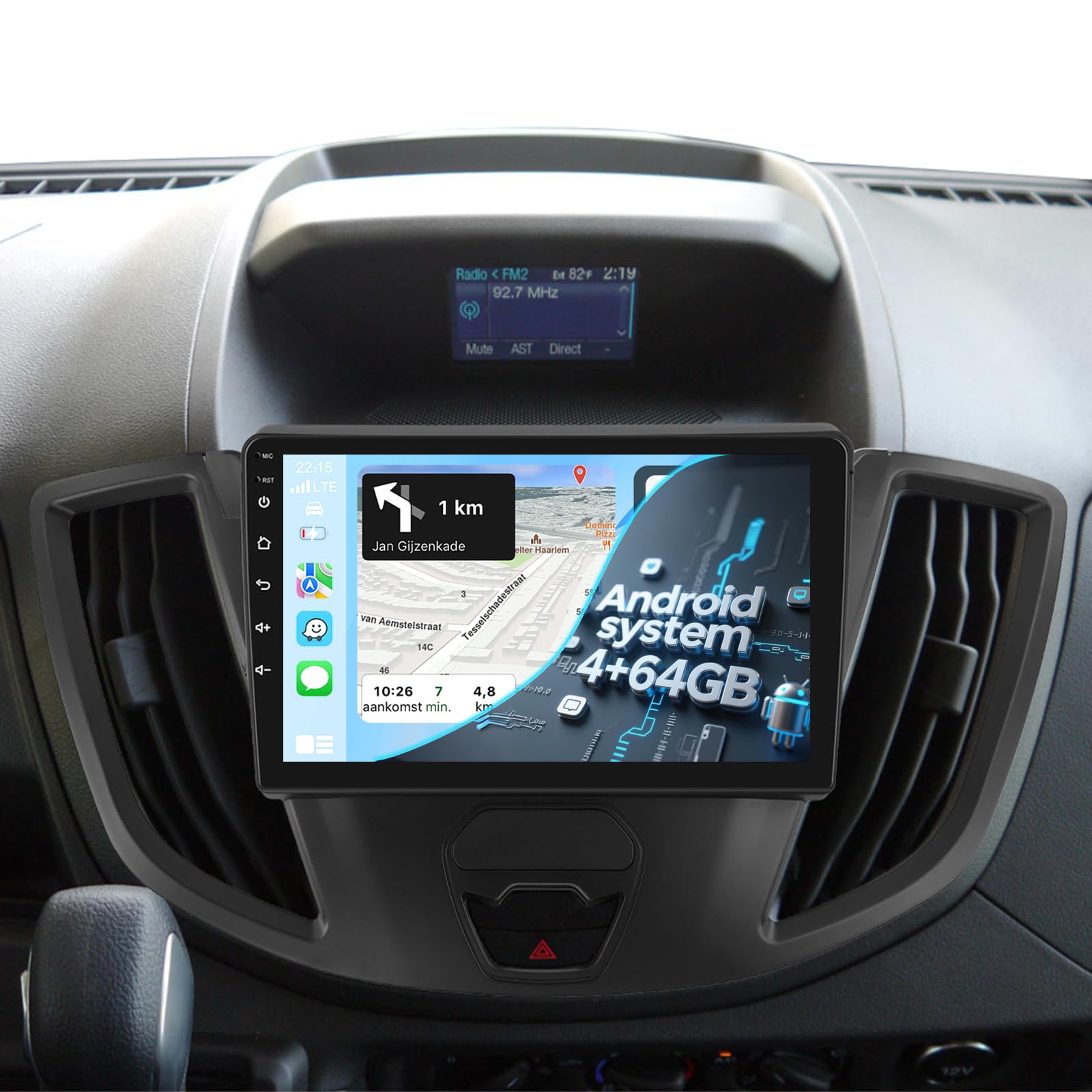 [4G+64G] Radio for Ford Transit 150 250 350 2015-2019, 9 inch Touch Screen Android Car Stereo, Wireless Carplay/Android Auto/32 EQ Audio/1280 * 720 Screen/SWC/Bluetooth/WiFi