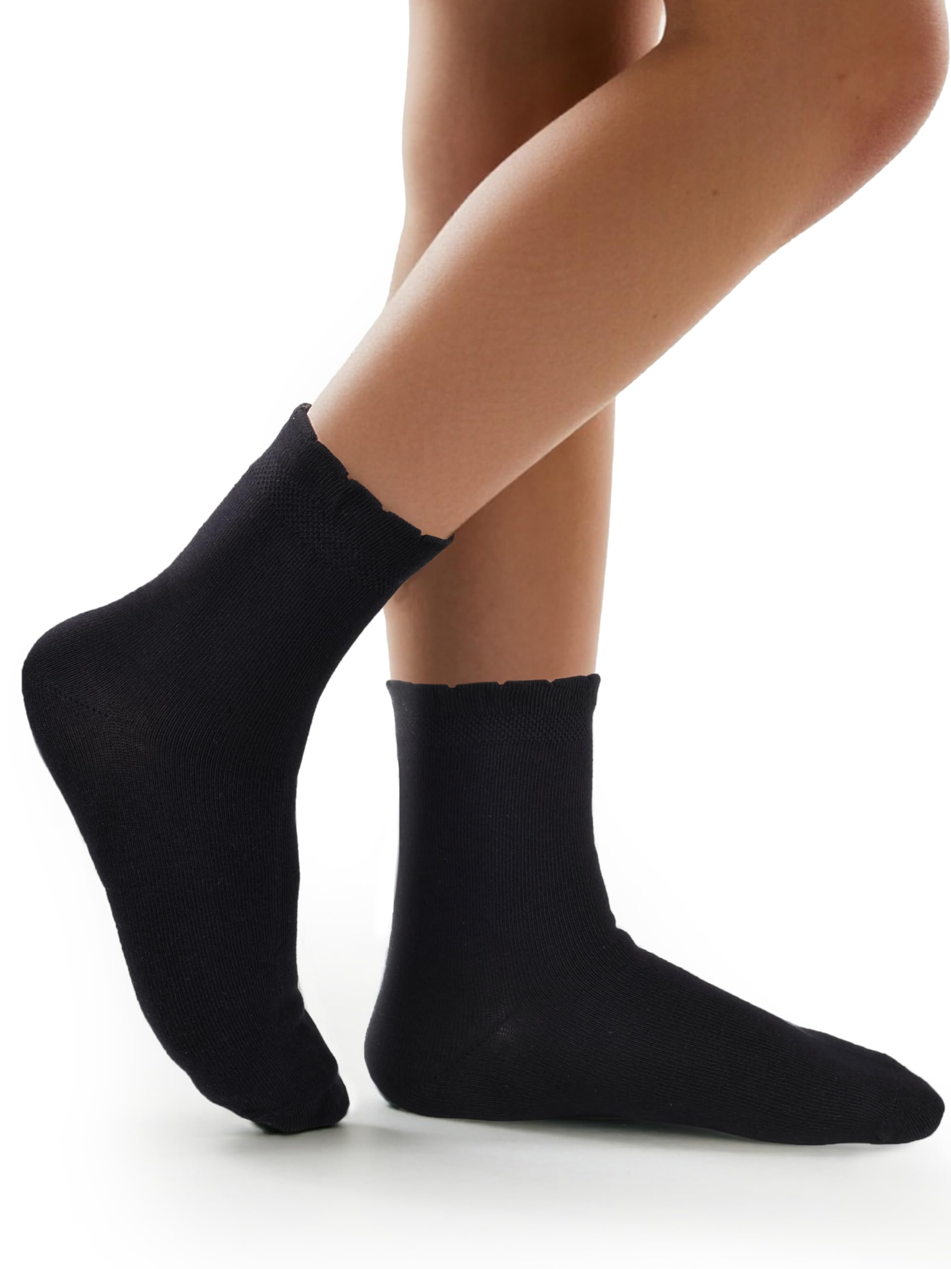 COTTON DAY Kids Girls White Dressy Textured Thin Socks Scallop Top 5 Pack
