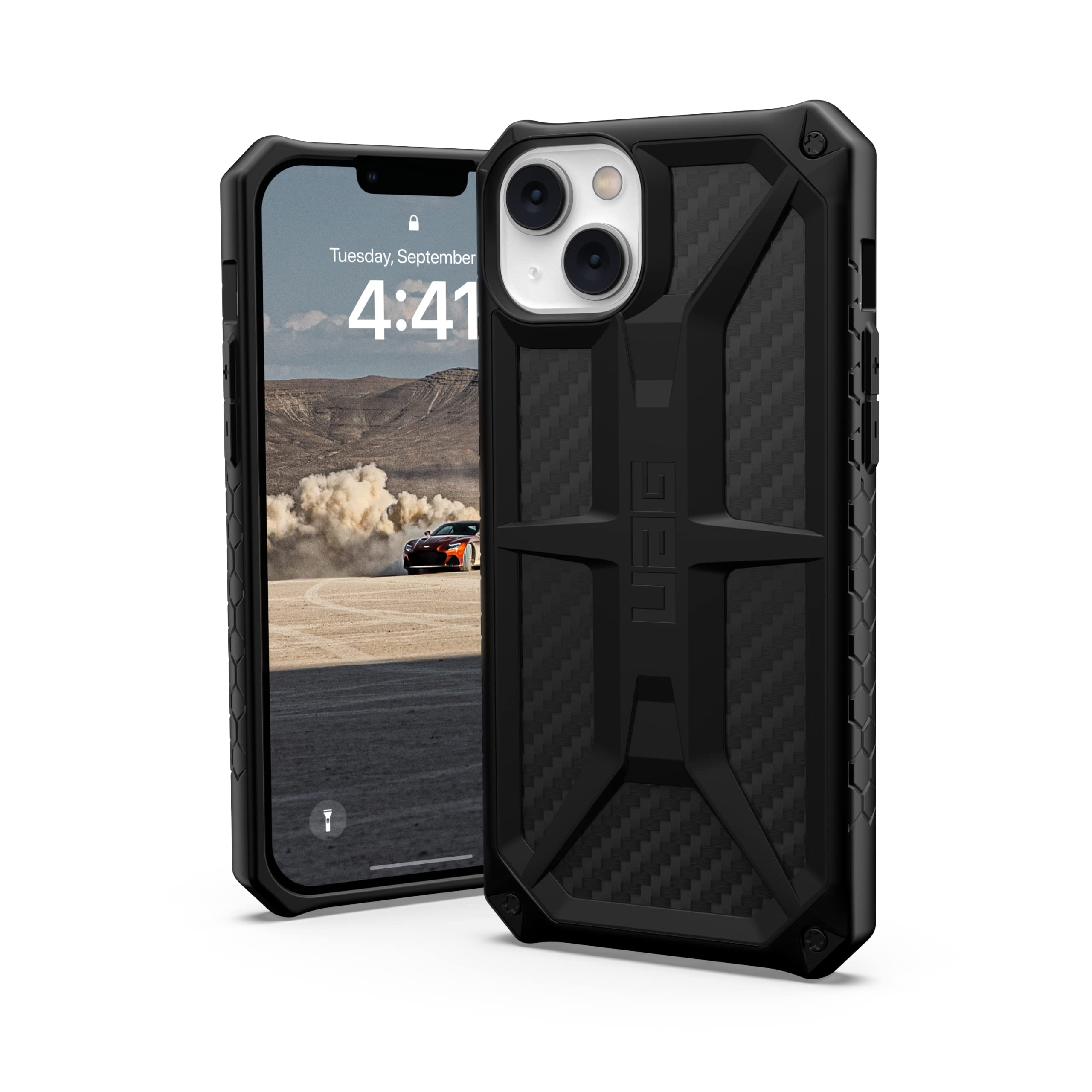 Urban Armor Gear UAG Monarch Custodia compatibile Apple iPhone 14 Plus [Compatibile con la ricarica wireless, protezione standard militare a 5 strati, bordi rialzati] Nero/​Carbon