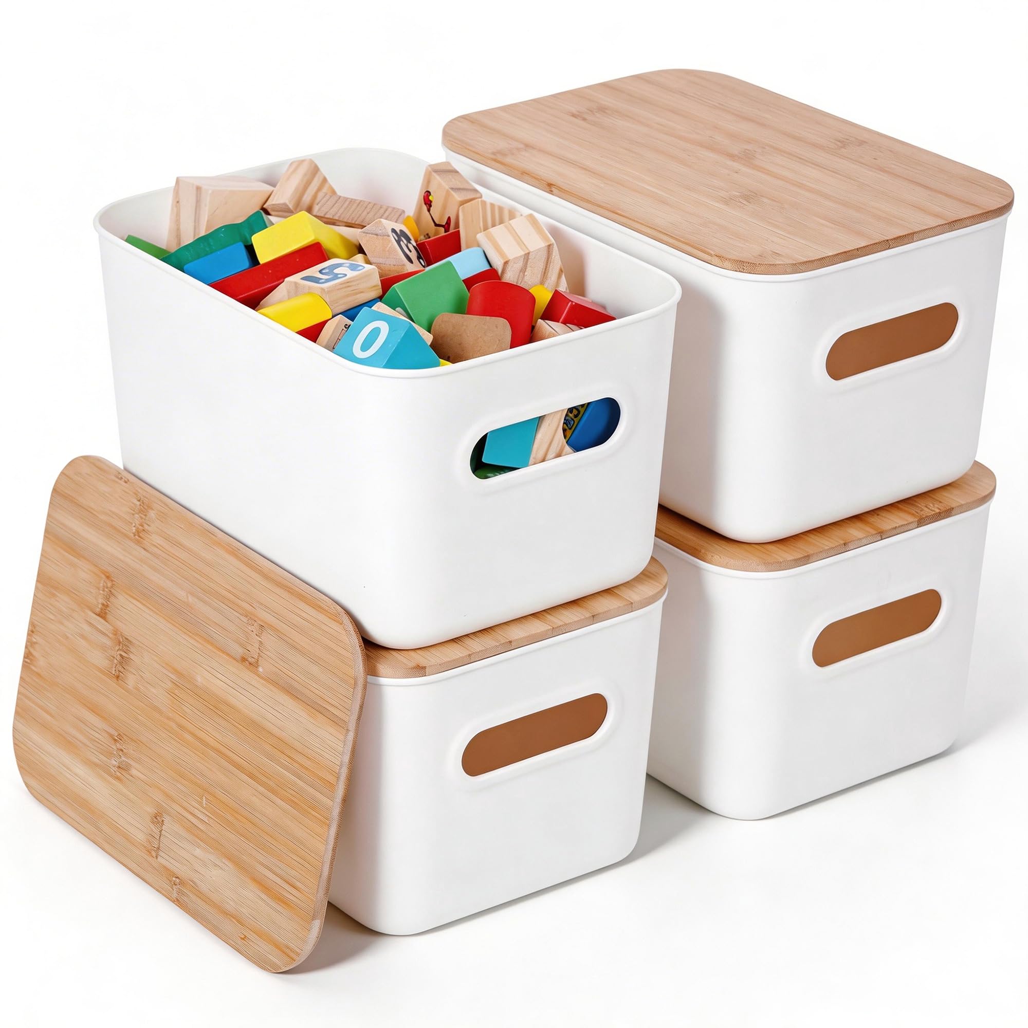 Amazon.com - Citylife Storage Bins with Bamboo Lids 7QT Plastic