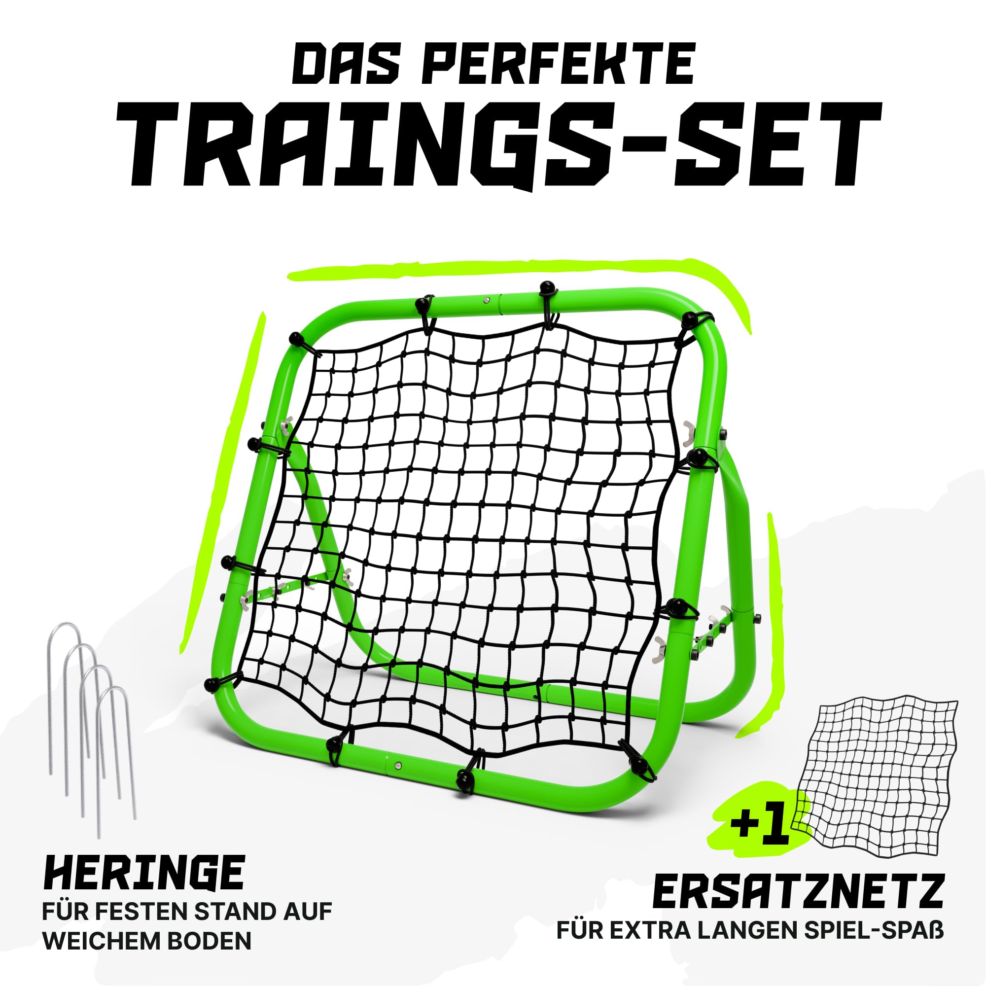 BENTSON Rebounder für Fußball Kinder und Profis I Inkl. Ersatznetz I Robuster Rahmen I Auch für Handball, Volleyball und Basketball I Rückprallwand Prellwand Fussball