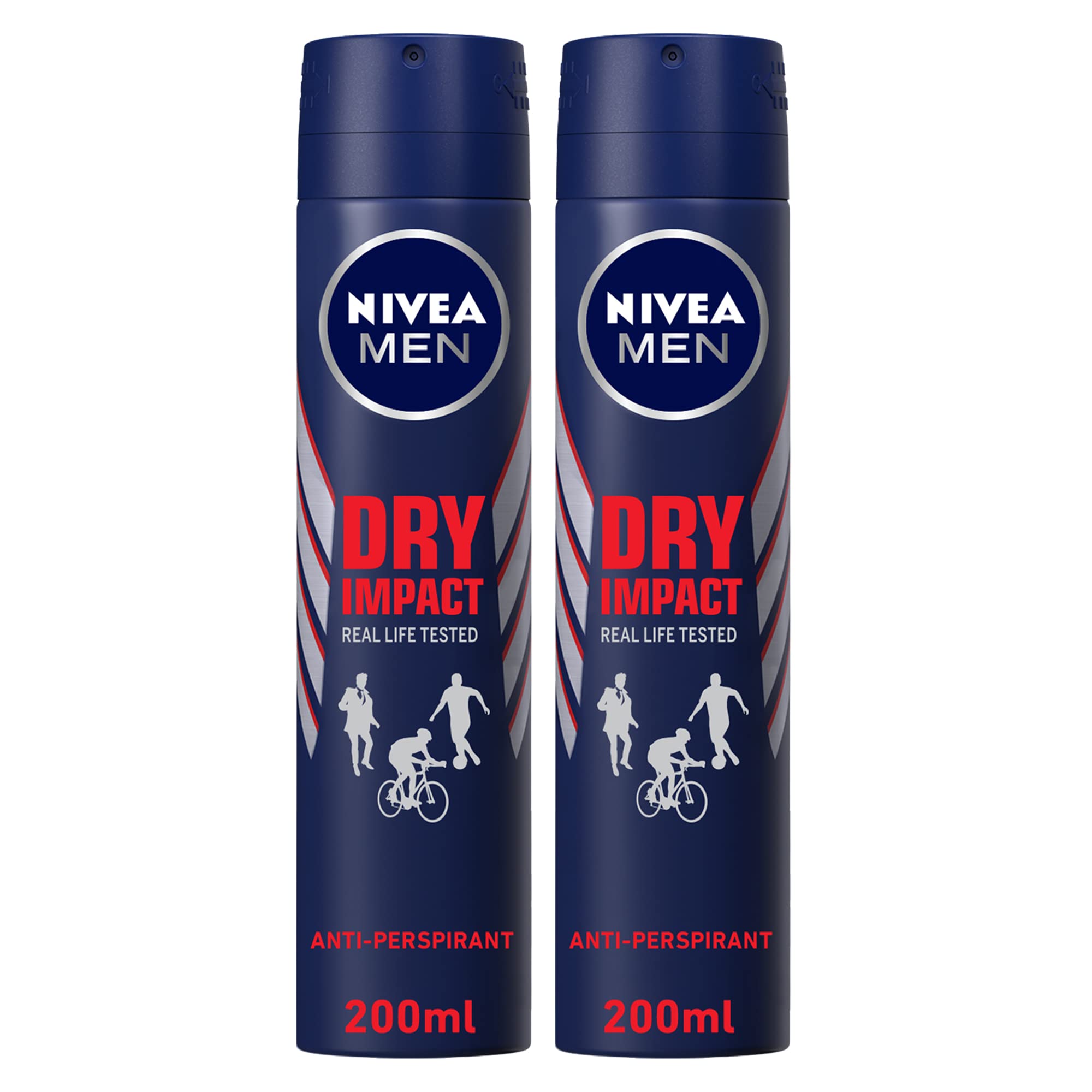 NIVEA MEN Antiperspirant Spray for Men, Dry Impact, 2x200ml