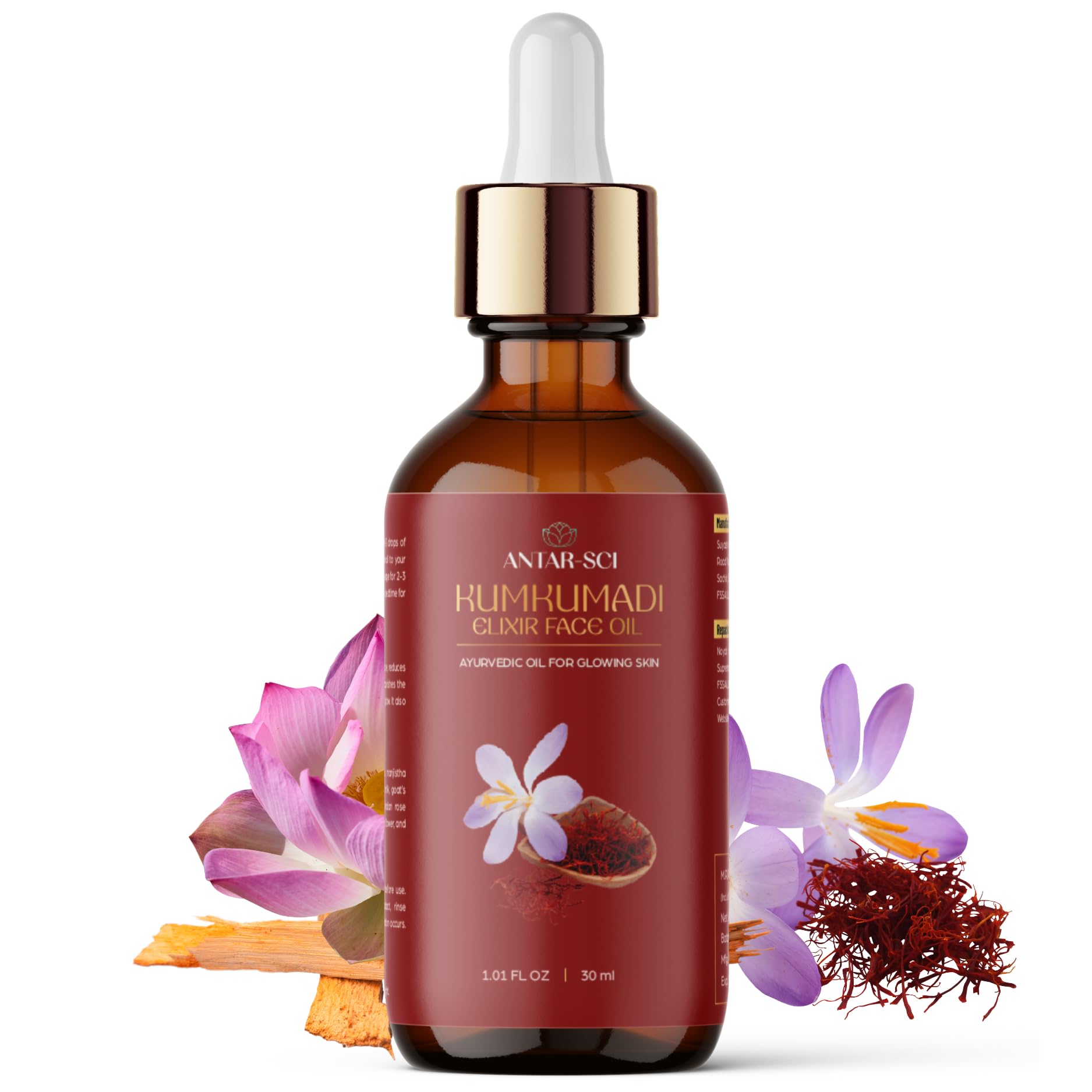 Ayurvedic Kumkumadi Gold Oil For Glowing Skin|100% Pure & Ayurvedic|Luxurious Formula Made With Saffron, Manjistha, Sandalwood And 9 Powerful Herbs |Reduces Fine Lines & Skin Repair|30 Ml