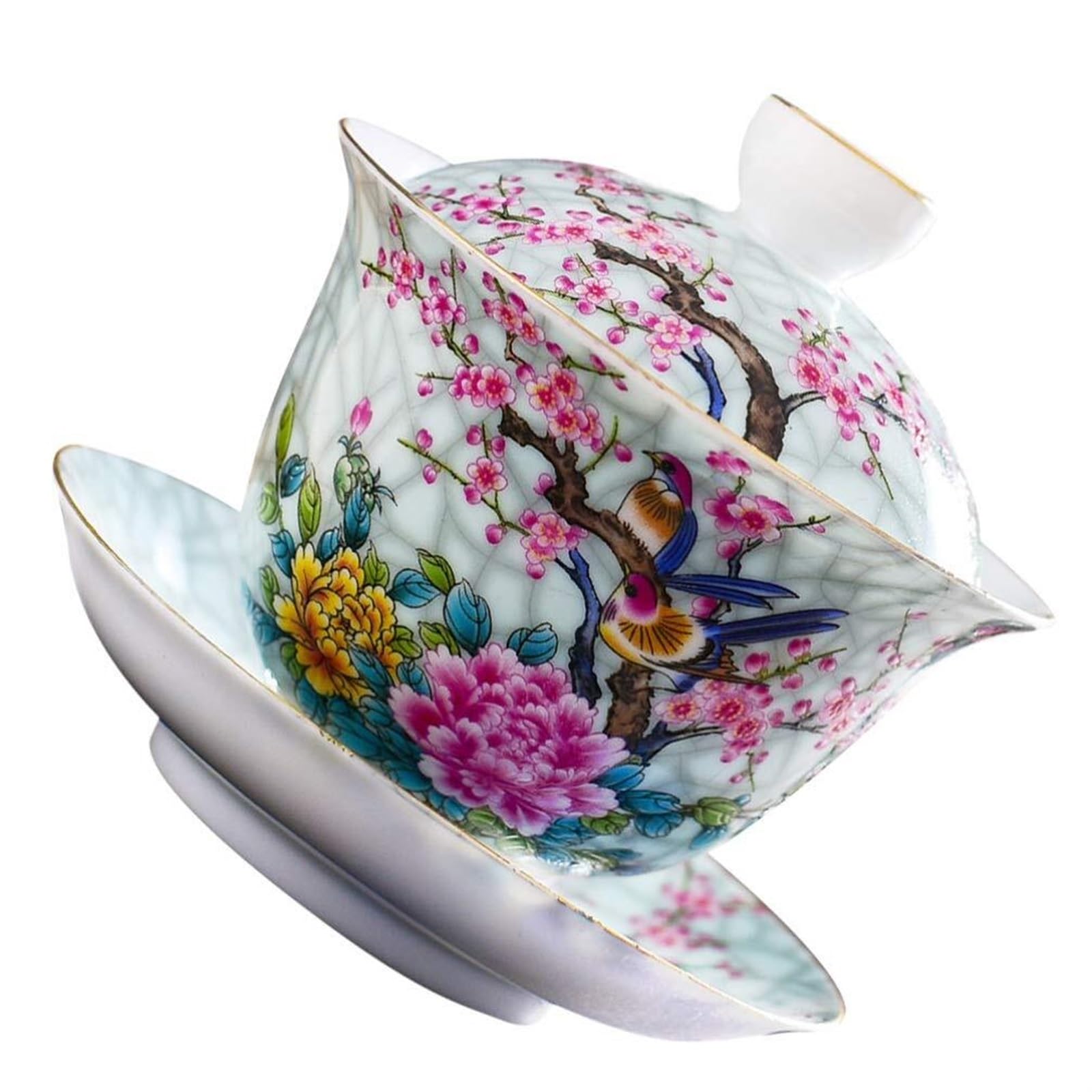 Juego de Tazas de té Estilo Palacio, Taza y platillo de cerámica de Porcelana China, Taza de té y café para el Desayuno, Cocina casera, Taza de té con diseño de pájaro y Rama (Colo