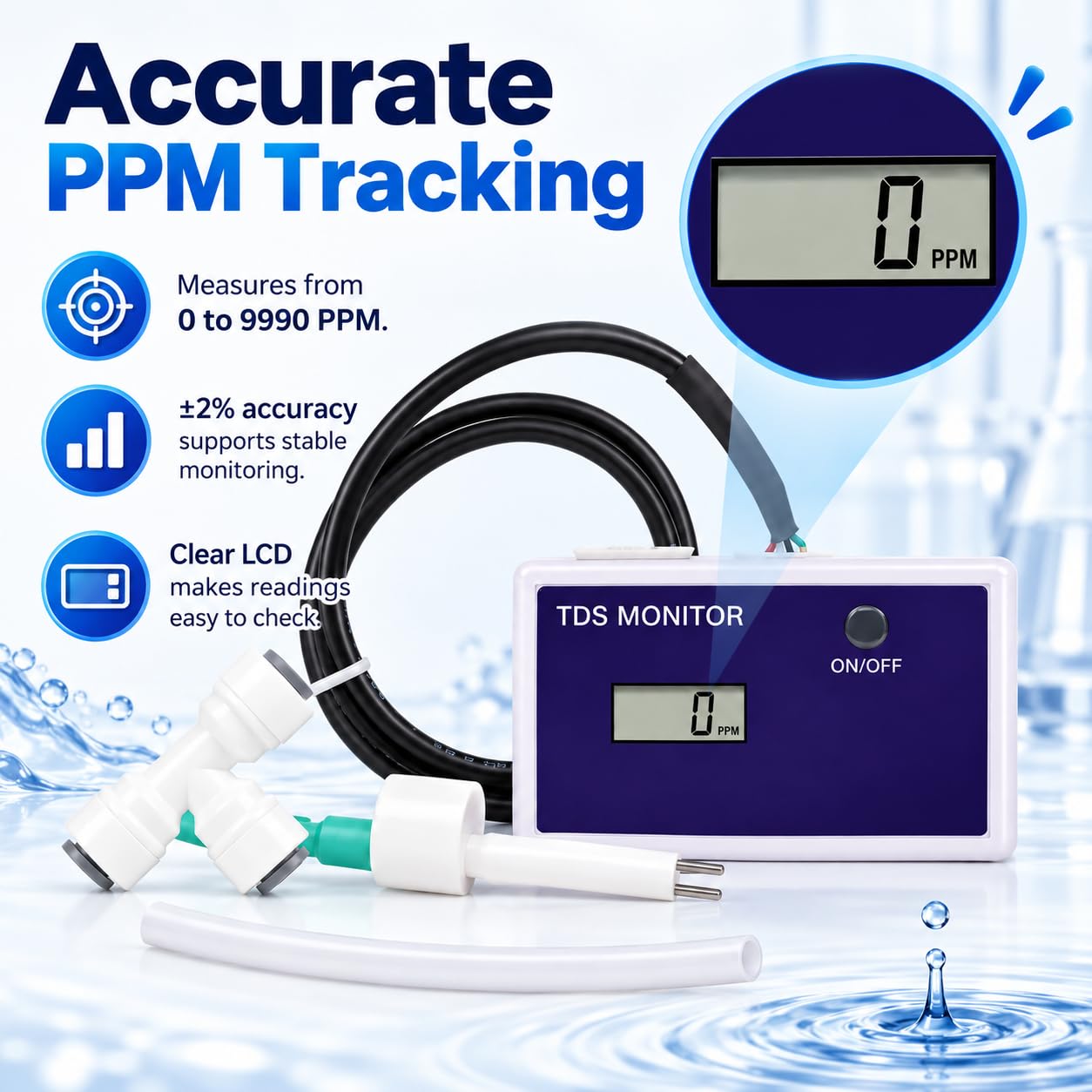 Tester della qualità dell'Acqua con misuratore TDS, intervallo 0–9990 PPM