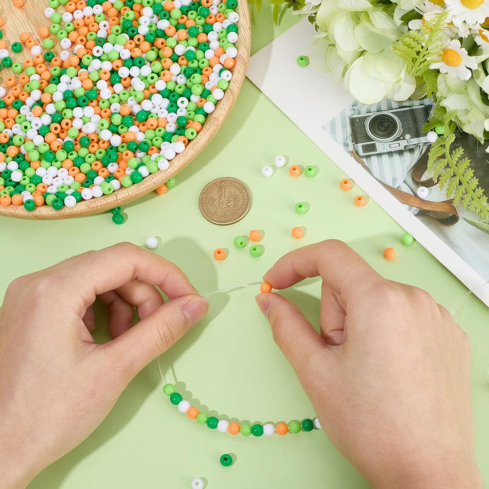 SUNNYCLUE 1200Pcs 4 Styles St. Patrick Day Focal Beads Green Acrylic Beads 6mm Bulk Small Round Ball Coral Red White Prade Plastic Beads for Necklaces Making Beaded Keychains Bracelets Supplies Women - Image 3