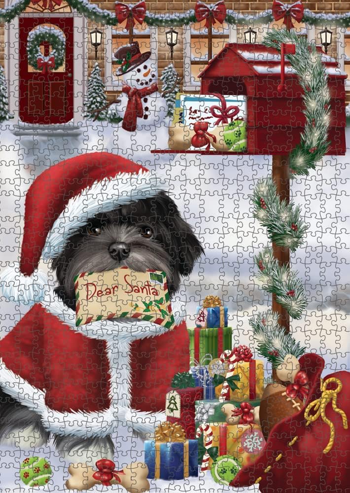 Dear Santa Mailbox Christmas Lhasa Apso Dog Jigsaw Puzzle for Adults - Animal Printed Interlocking Puzzle Game Artwork - Gift for Dog Lover's -1000 Pcs 29.5"x19.7", PZLE55828