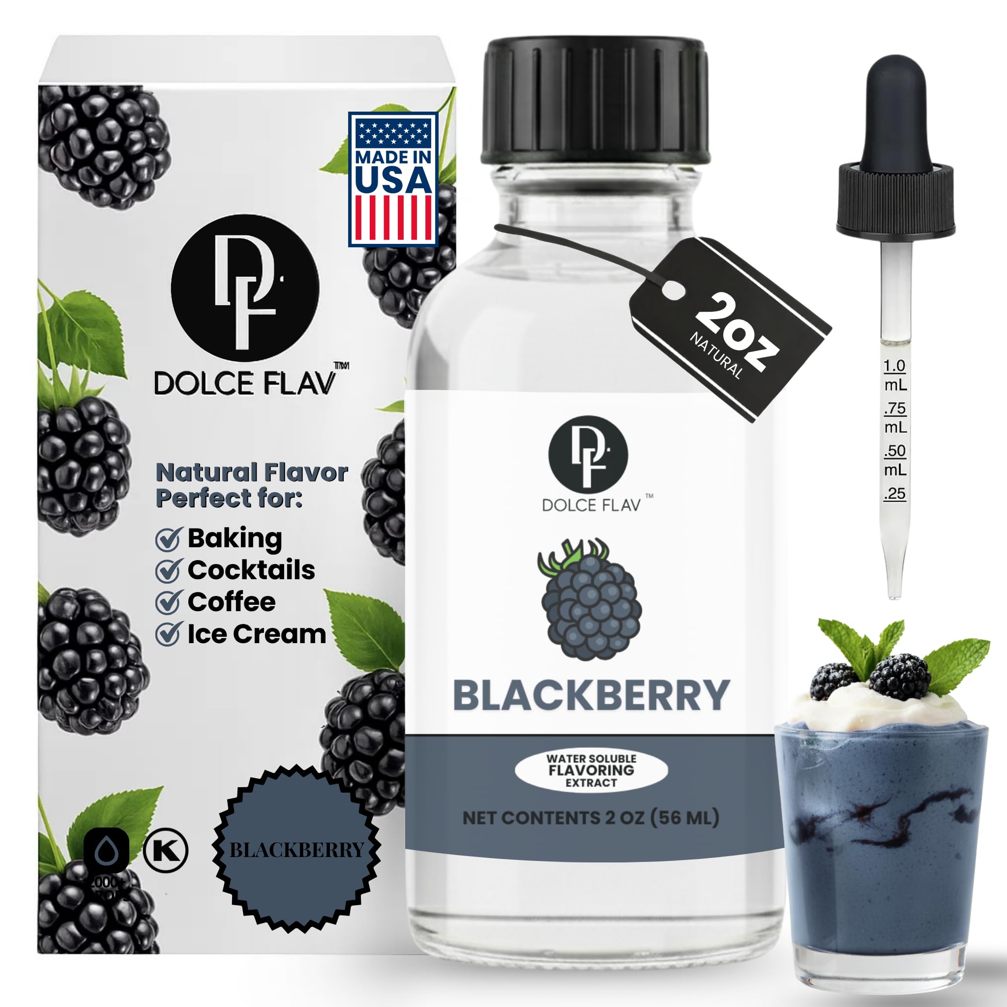Blackberry Extract - 2 Ounce Water-Soluble Multipurpose Flavoring Ideal for Baked Goods, Beverages, Coffee, Desserts & Ice Cream - Perfect Kitchen Gift for Holidays