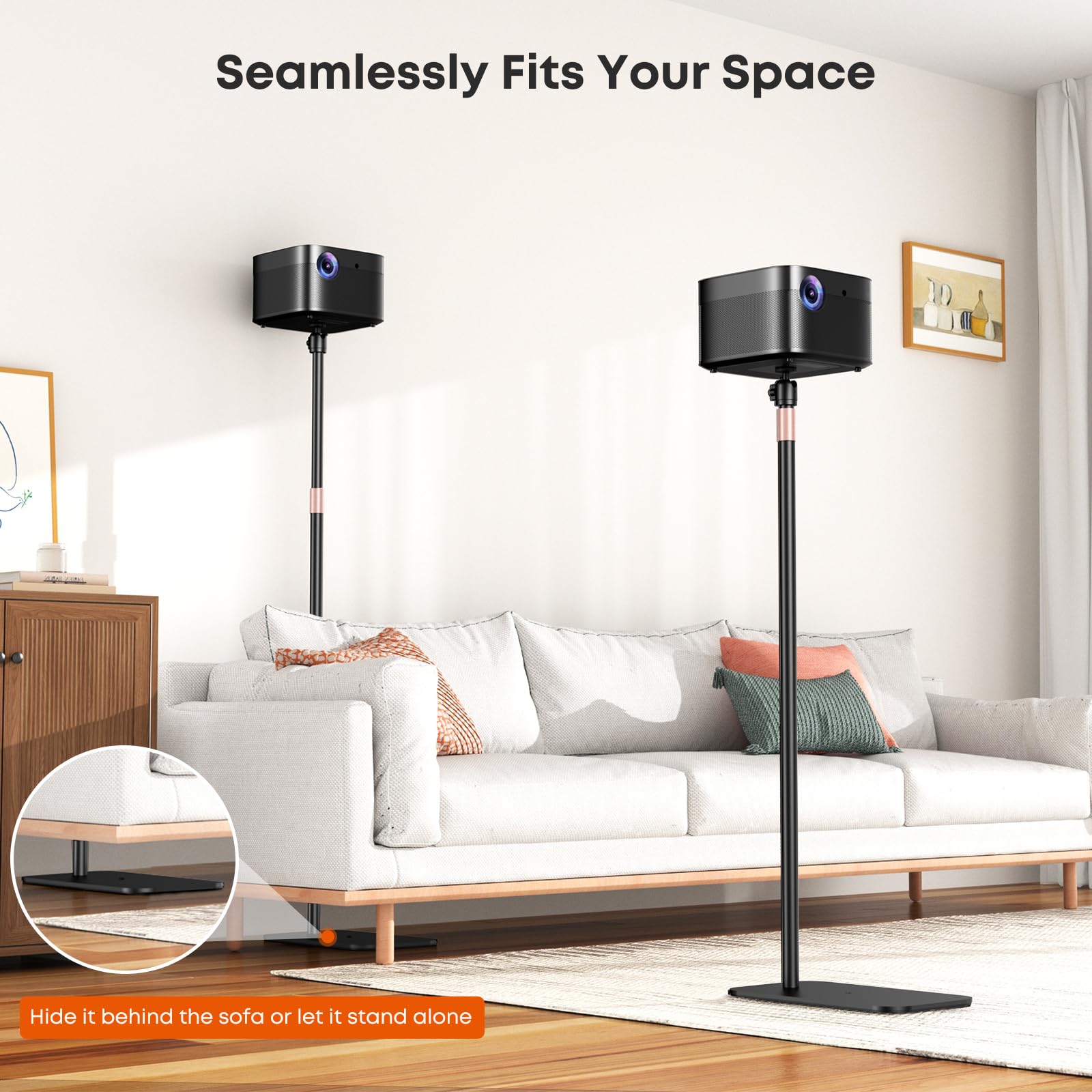 Soporte para Proyector Universal – Pie de Proyector Ajustable en Altura, Carga 5 kg, con Rótula 360° y Rosca 1/4" para Videoproyector, Cámaras – Ideal para Cine en Casa, Teletrabajo y Sala de Estar