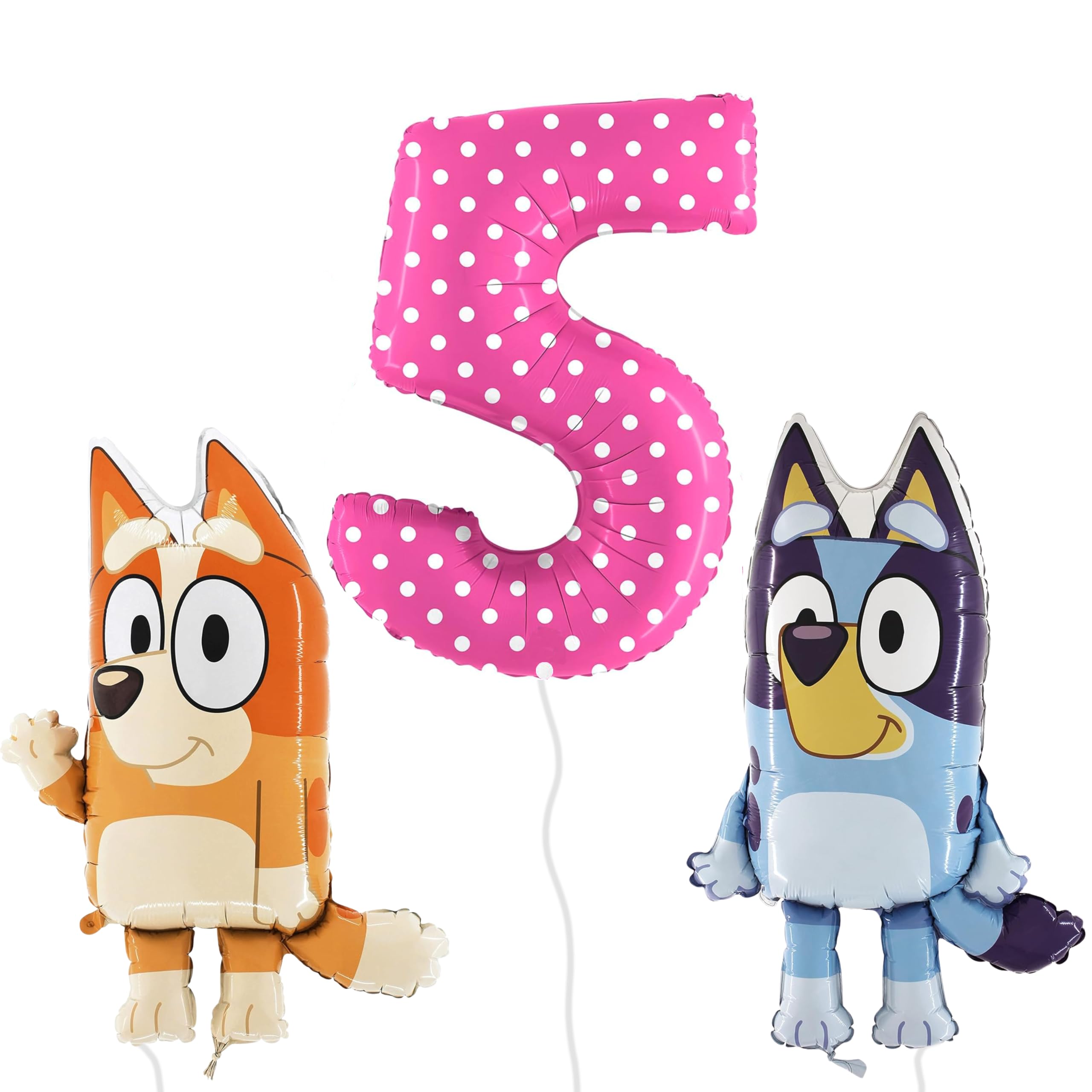 Toyland® Bluey & Bingo Foil Balloon Pack - 2 x 80cm (32") Character Balloons & 1 x 101cm (40") Spotty Number Balloon - Kids Party Decorations