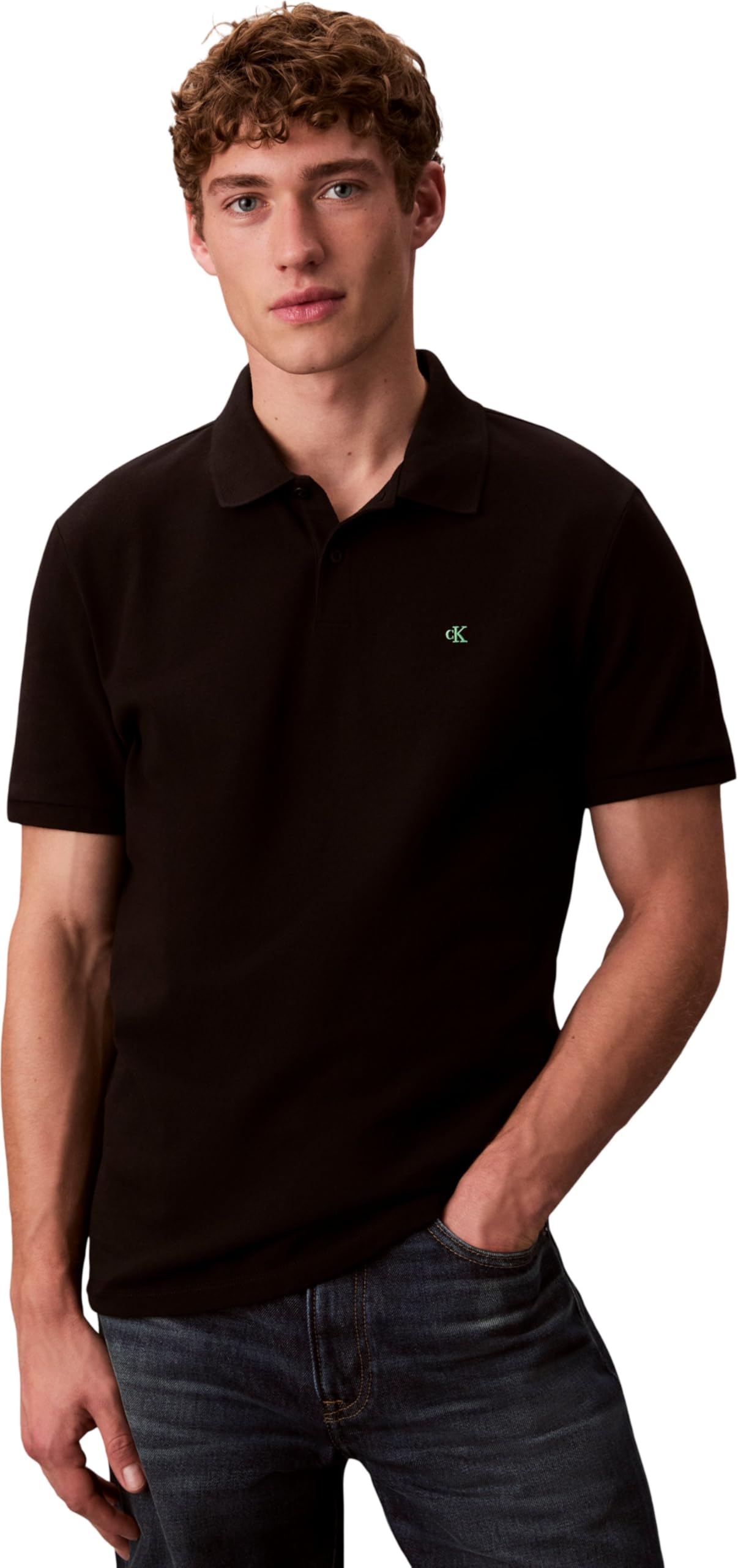 Calvin Klein Jeans Men's Black Ckj Pique Short-Sleeve Polo Shirt in Size M, Sports Direct