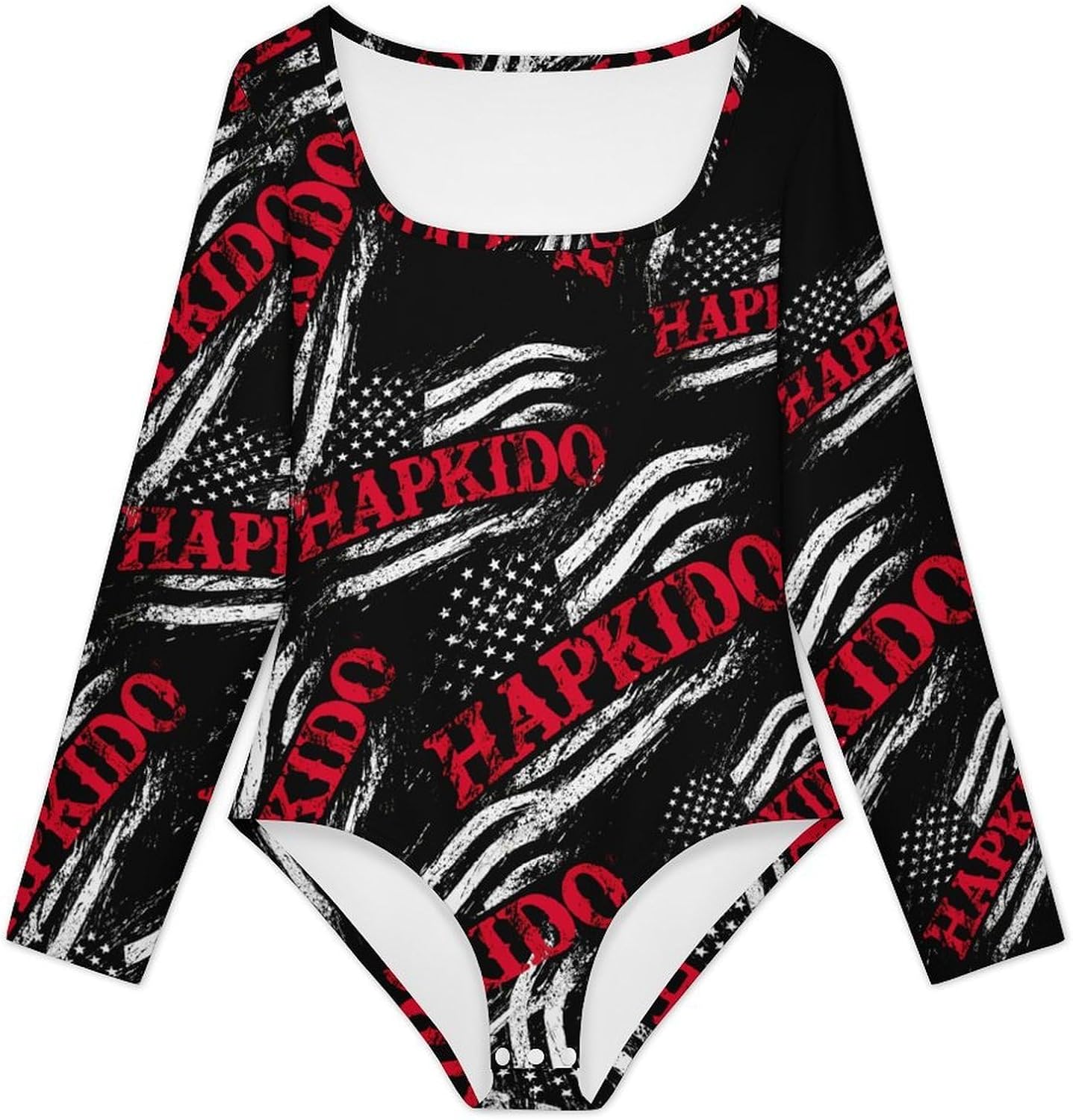 Hapkido Korean Martial Arts US Flag Women's Bodysuits Long Sleeve Top 5XL