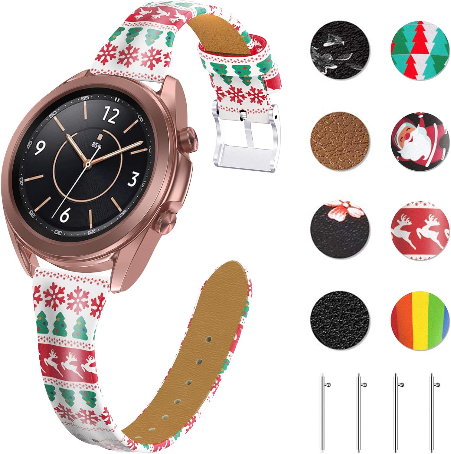 Tensea Leather Band Cute Christmas Replacement for Samsung Galaxy Watch 3 41mm / Active 2 44mm / 40mm, Galaxy Watch 42mm, Xmas Gift for Women Men Soft Slim Leather Strap Compatible with Galaxy Watch