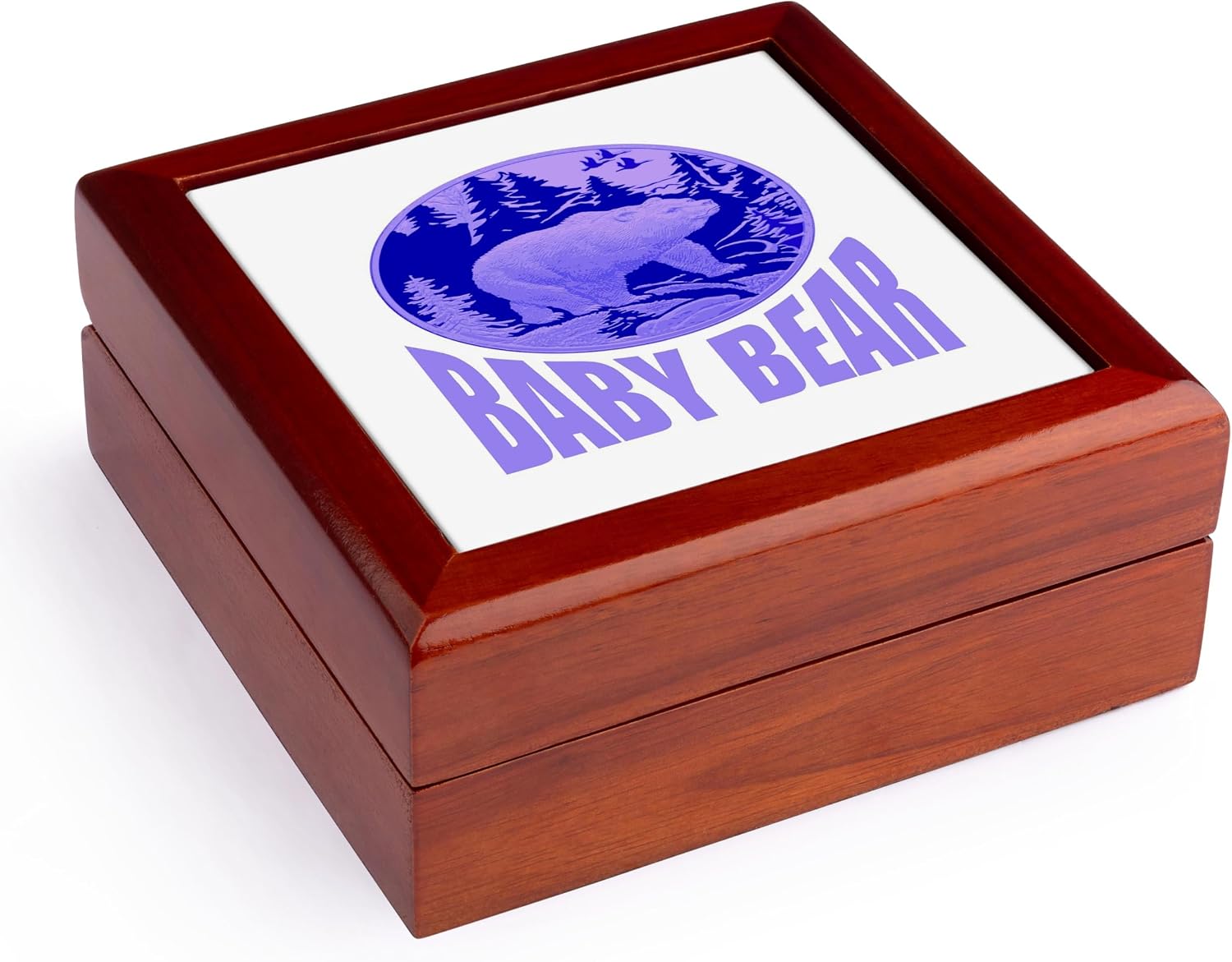 3dRose Blue Baby Bear Camping Cub Art Jewelry Box 7 x 7 inch with 4 inch tile