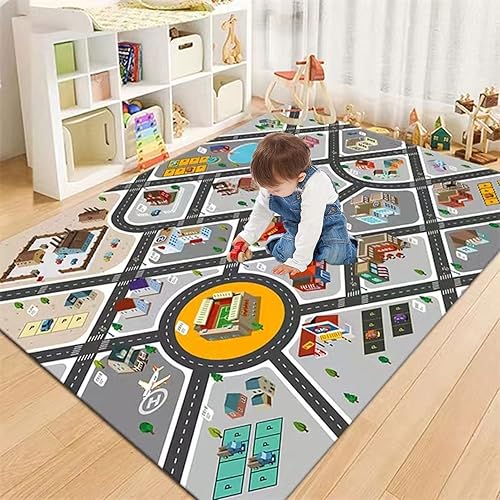 Miniatura 1 de Alfombra de juego para niños, ideal para jugar con autos y juguetes, alfombra educativa para niños de carretera y tráfico, alfombra divertida para