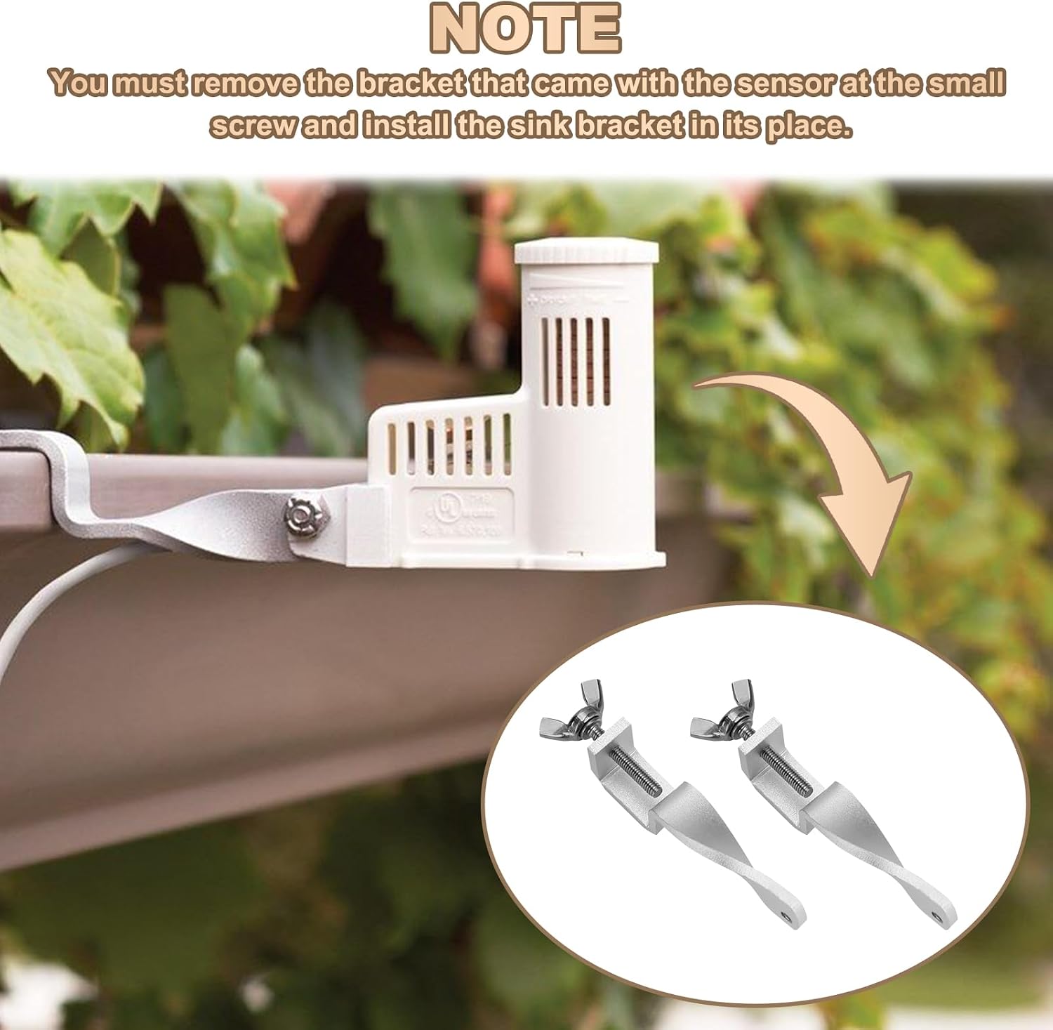Rain Sensor Gutter Mount Bracket, Fits for Hunter Wireless rain Sensor, Mini Clik, and Solar Sync Sensor -2 Pcs