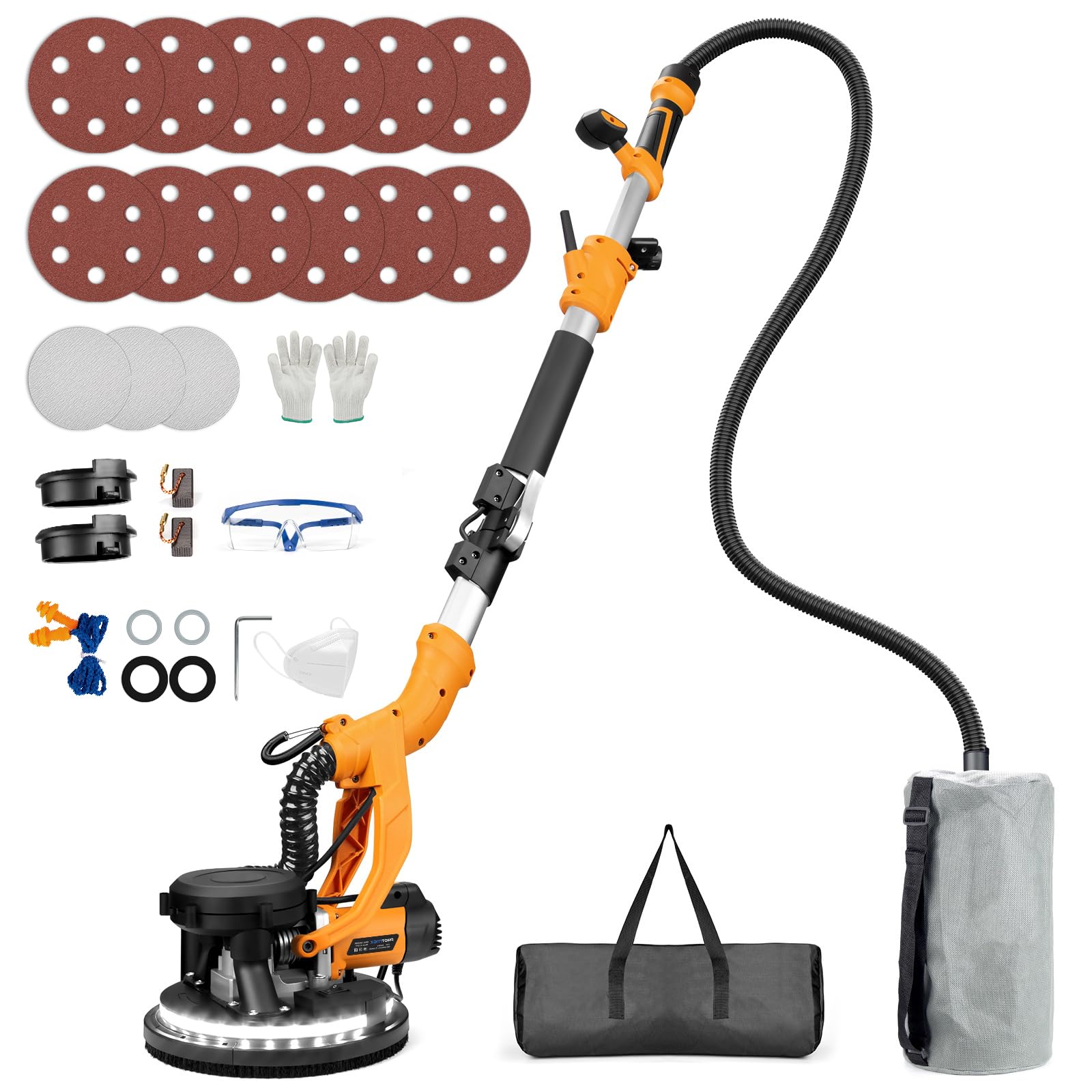 Drywall Sander, 1000W Electric Drywall Sander with Vacuum, 2200RPM Automatic Dust Collector with LED Light, Foldable Popcorn Ceiling Removal Tool with 6 Variable Speed &amp;15Pcs Sanding Discs