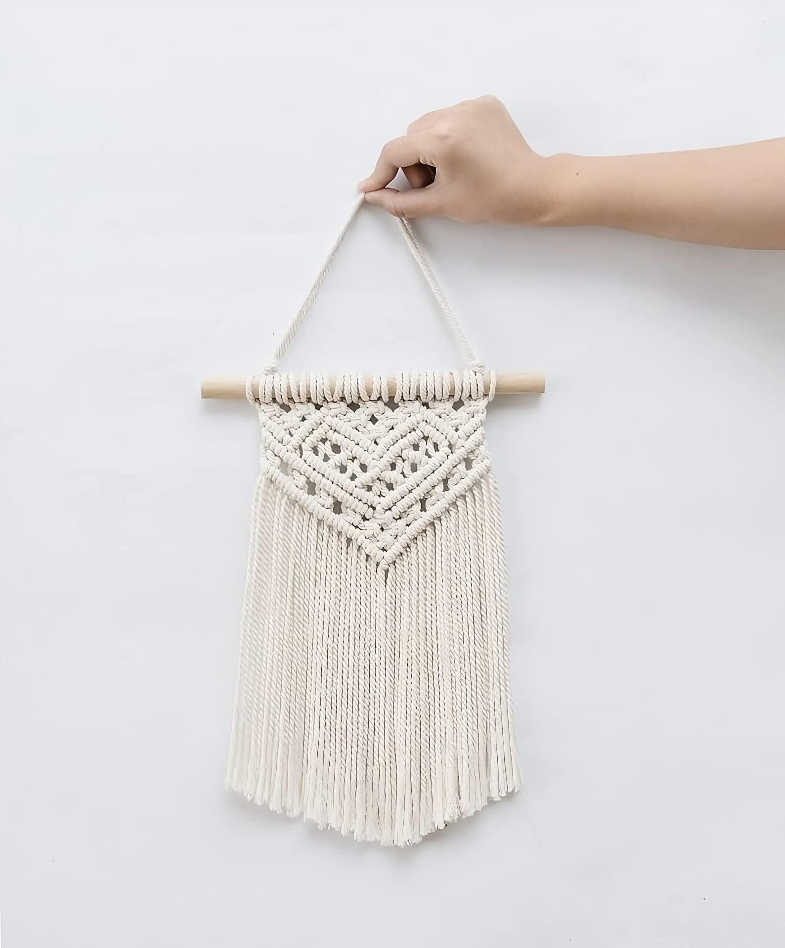 AIVIK Macrame Wall Hanging & Boho Wall Decor for Apartment Dorm Baby Room Bedroom Nursery Above Bed Walls: Macrame wall decor cum wall art for a bohemian room decor (9X12) Off-White Small Wall Decor