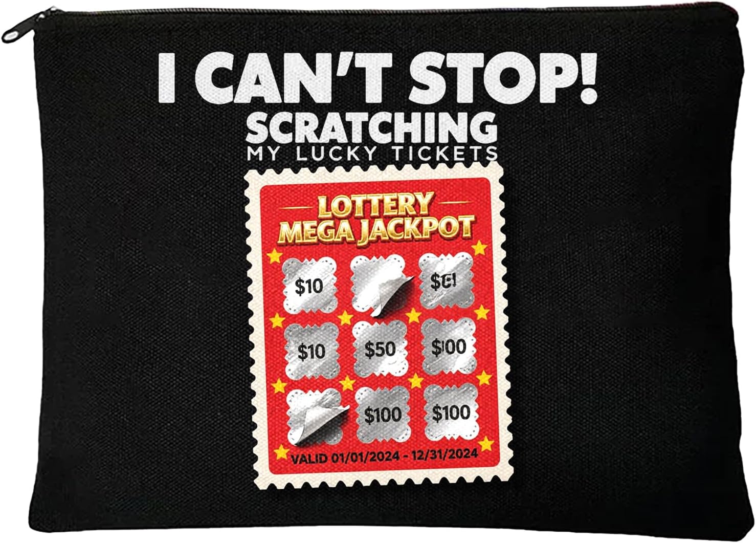 I Can’t Stop Scratching” Lottery - Themed Makeup Bag, Funny Lottery Scratching Gift,Scratch Ticket Zipper Cosmetic Pouch, Gifts For Casino Lover & Lotterys Player