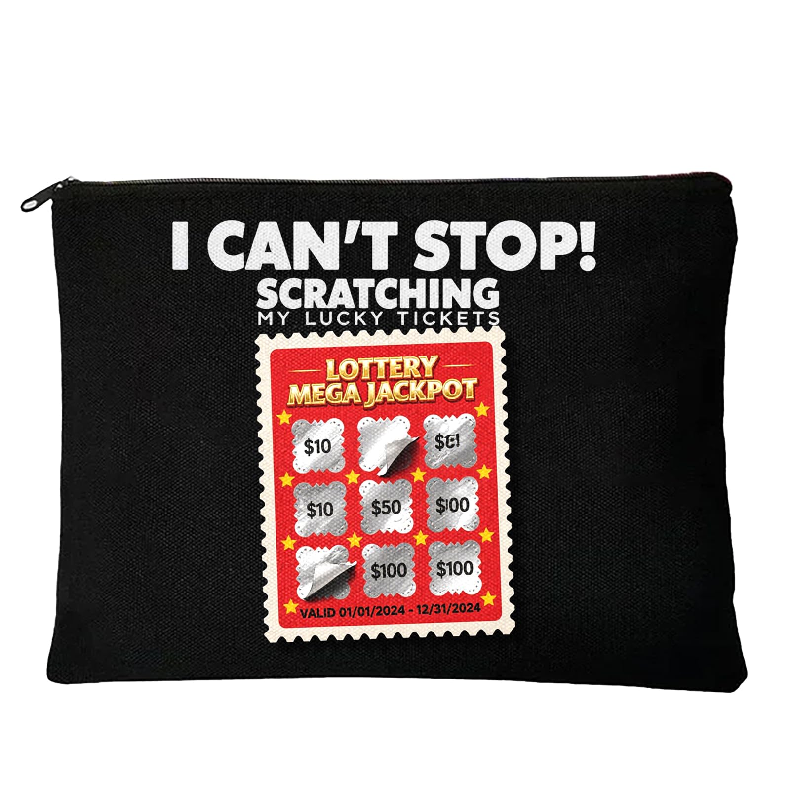 JEFBFBWE I Can’t Stop Scratching” Lottery - Themed Makeup Bag, Funny Lottery Scratching Gift,Scratch Ticket Zipper Cosmetic Pouch, Gifts For Casino
