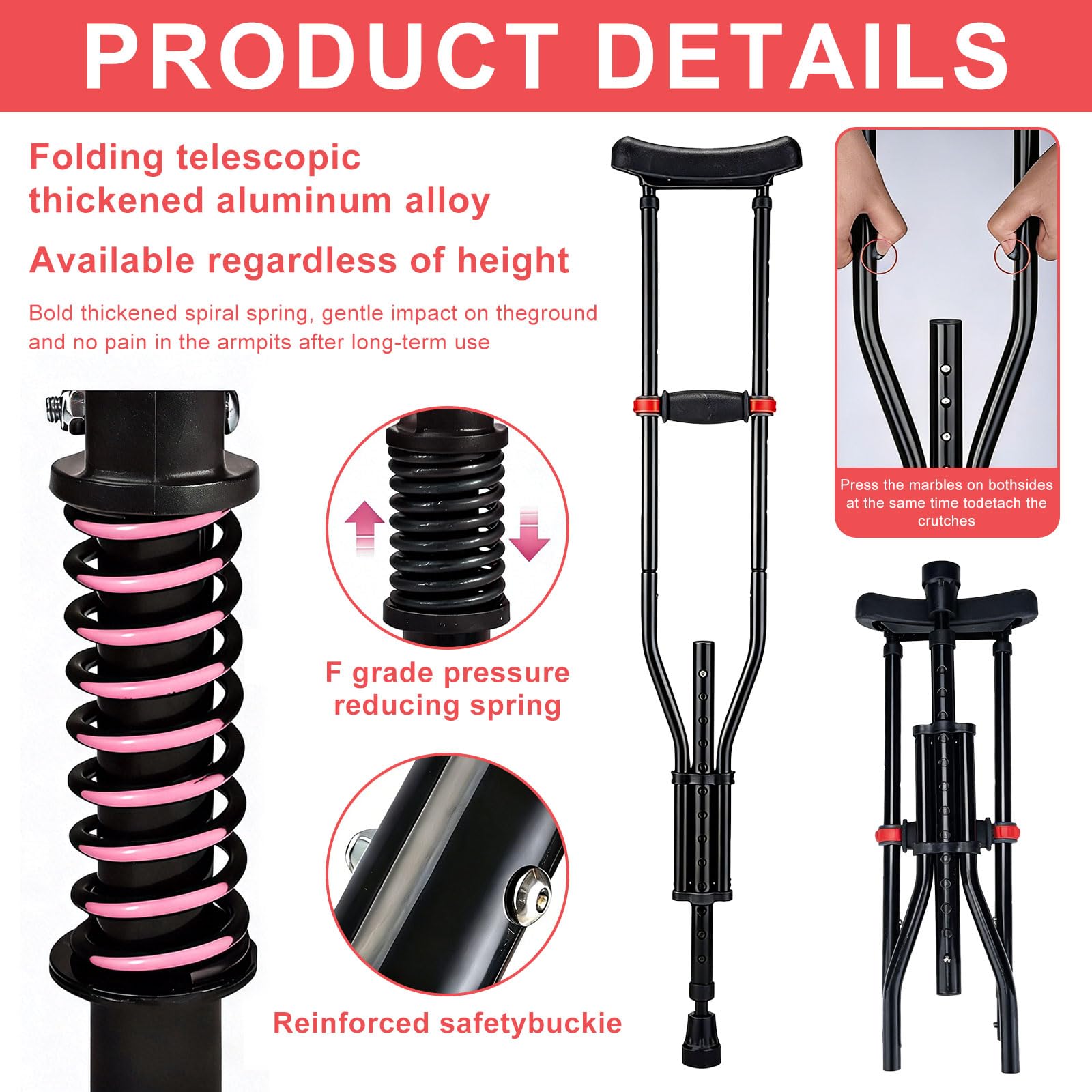 Stampelle per ascelle, stampelle, supporto per avambracci, portata: 150 kg, leggero stampelle in alluminio con avambraccio morbido e poggiapolsi per disabili dopo interventi chirurgici, 1 paio